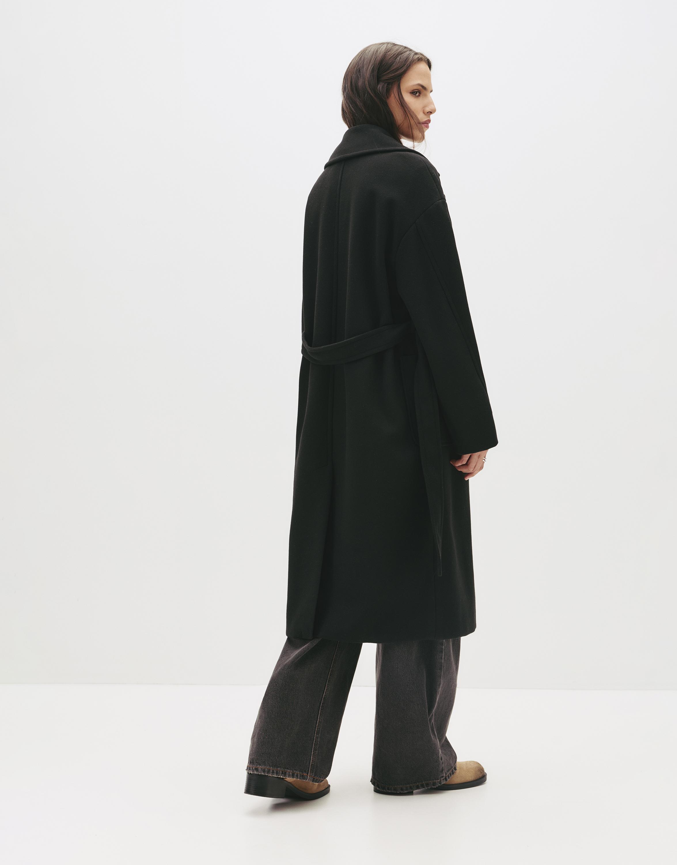 Kuşaklı uzun kaşe kaban - Görsel 22