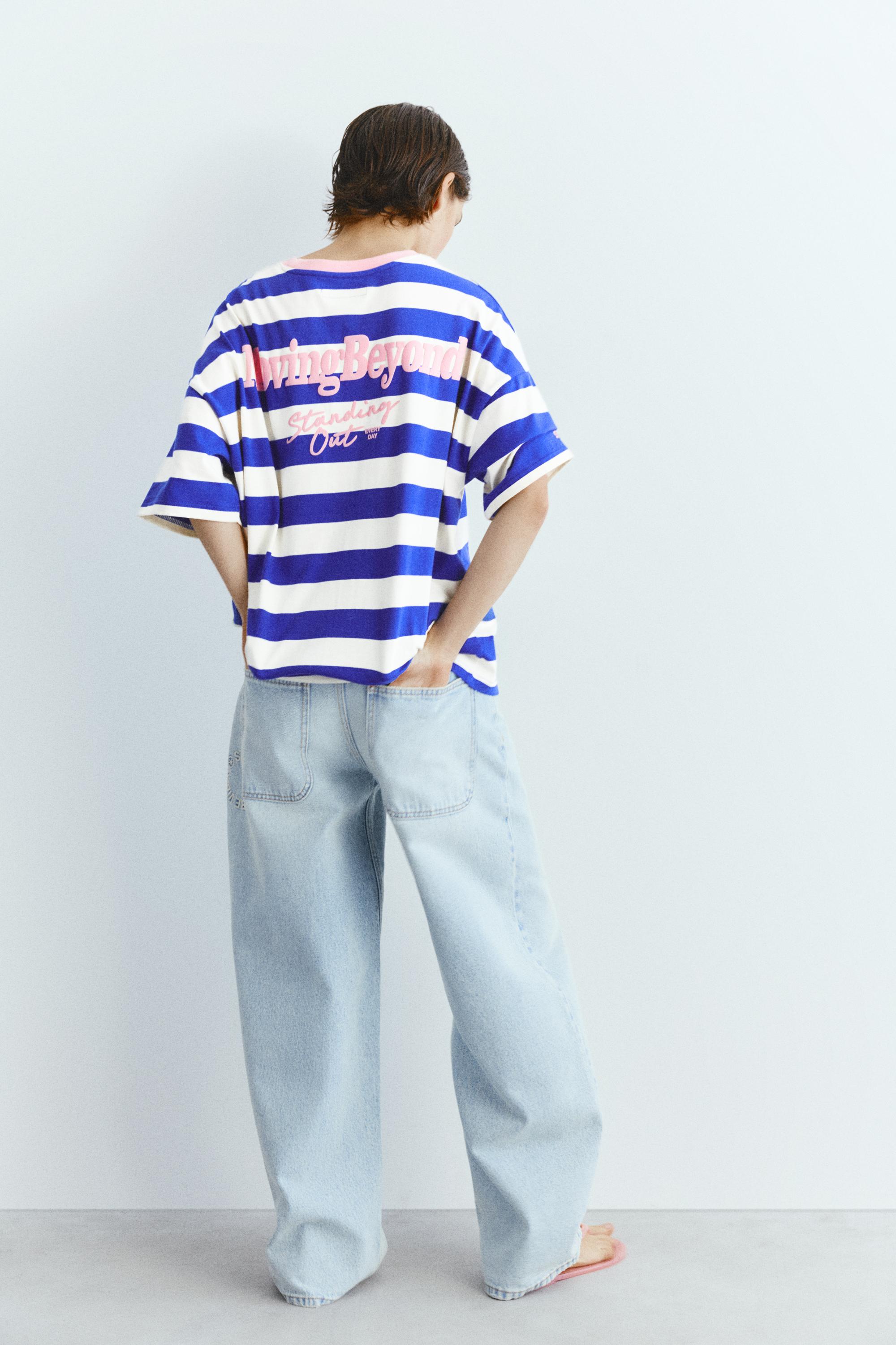 Blue striped T-shirt — Deep blue