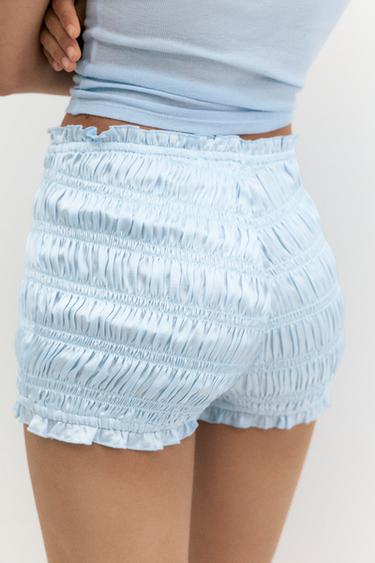 Satin gathered shorts — Sky blue 7