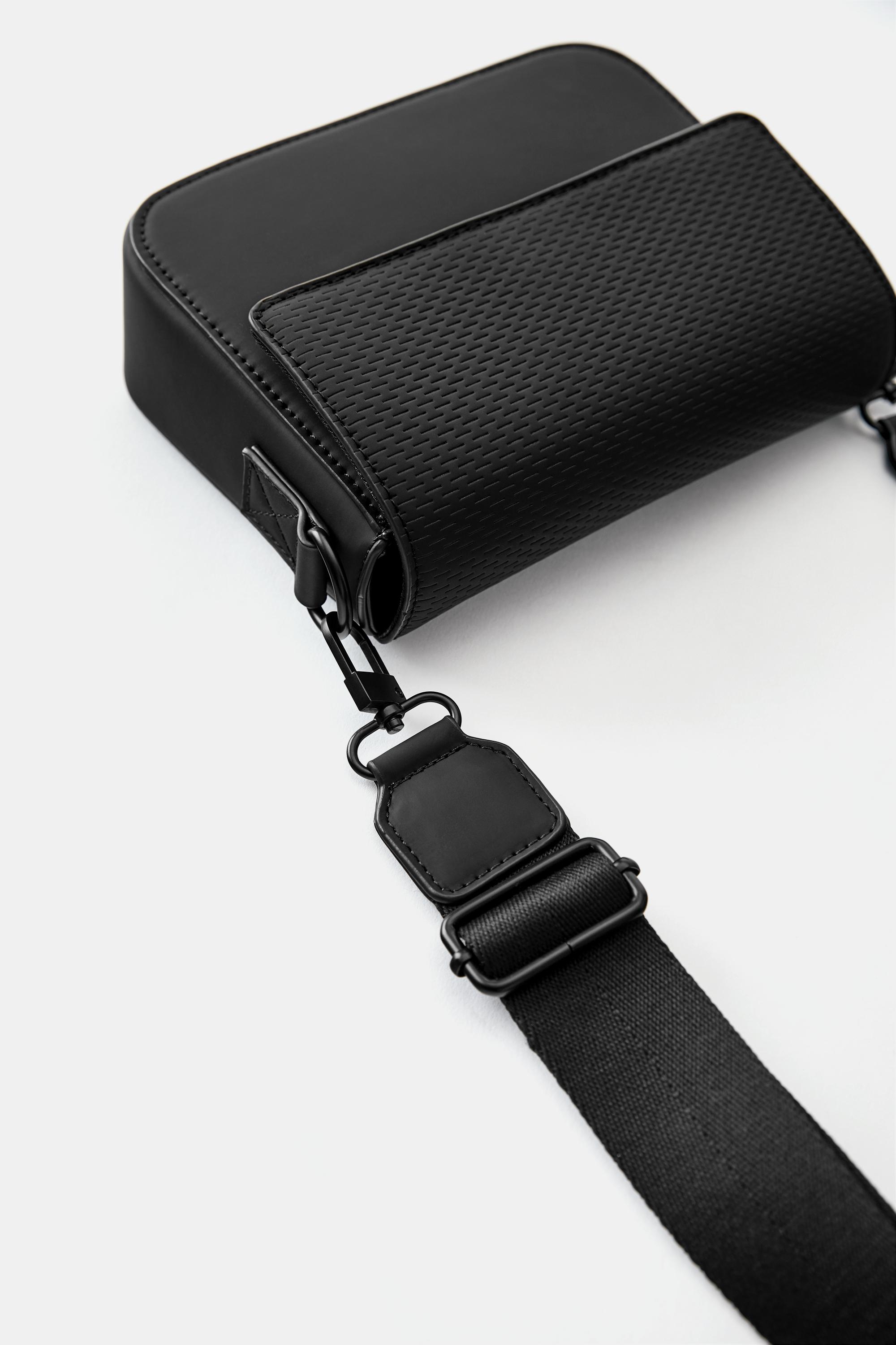 Rubberised textured crossbody bag — Black