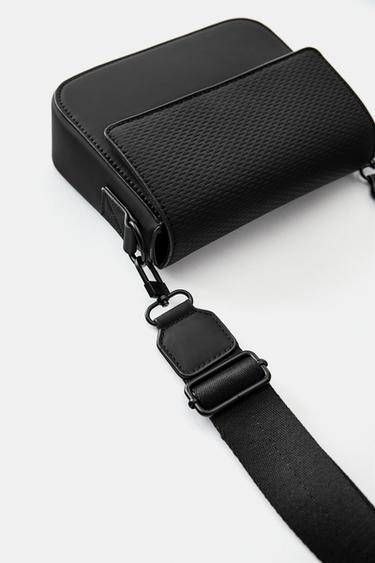 Rubberised textured crossbody bag — Black 3