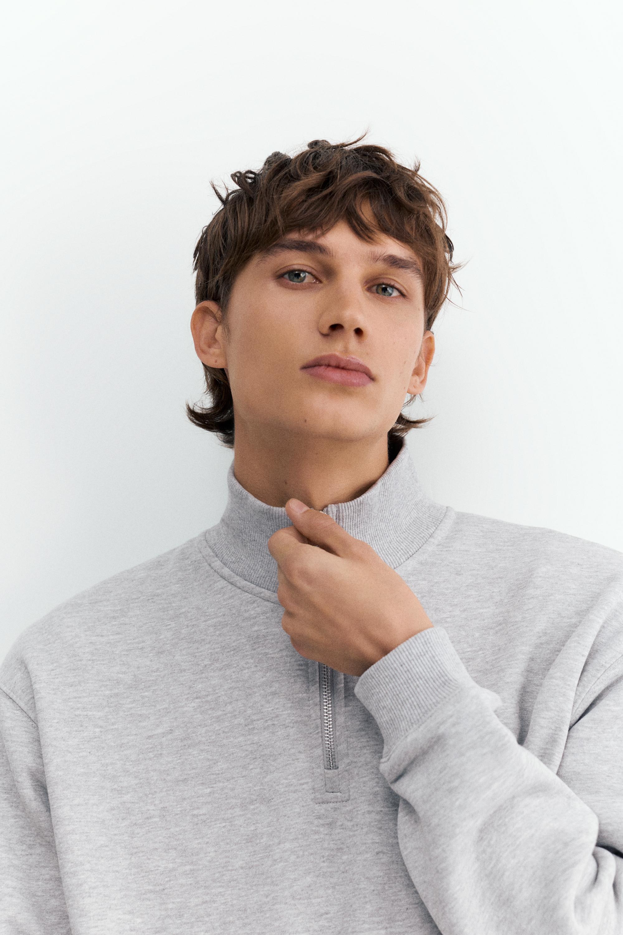Quarter-zip sweatshirt — Grey marl