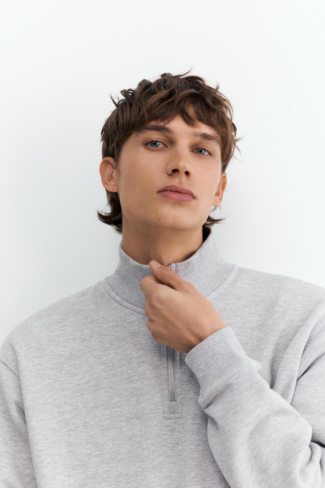 Quarter-zip sweatshirt — Grey marl