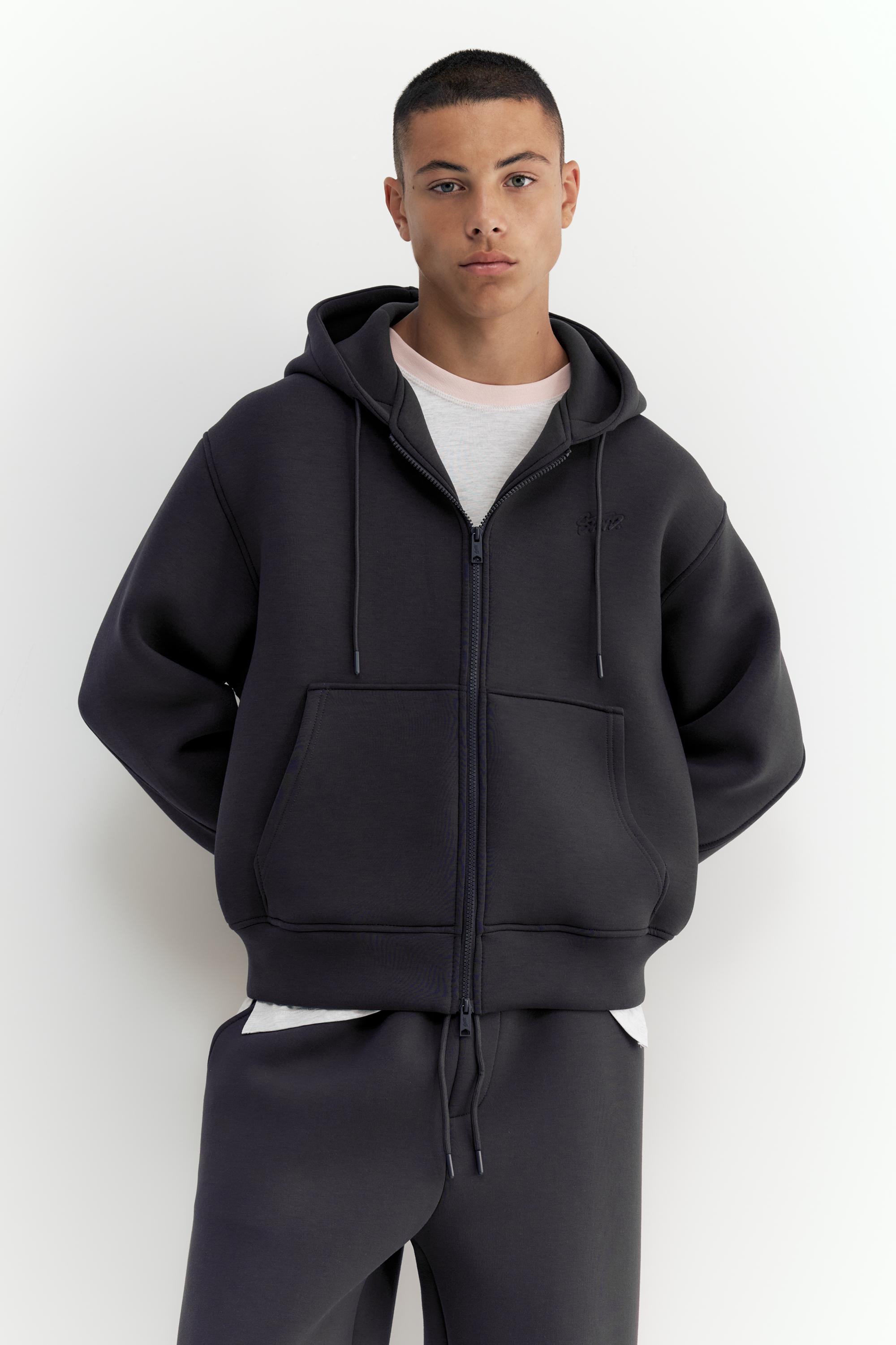 Neoprene-effect zip-up hoodie — Anthracite grey