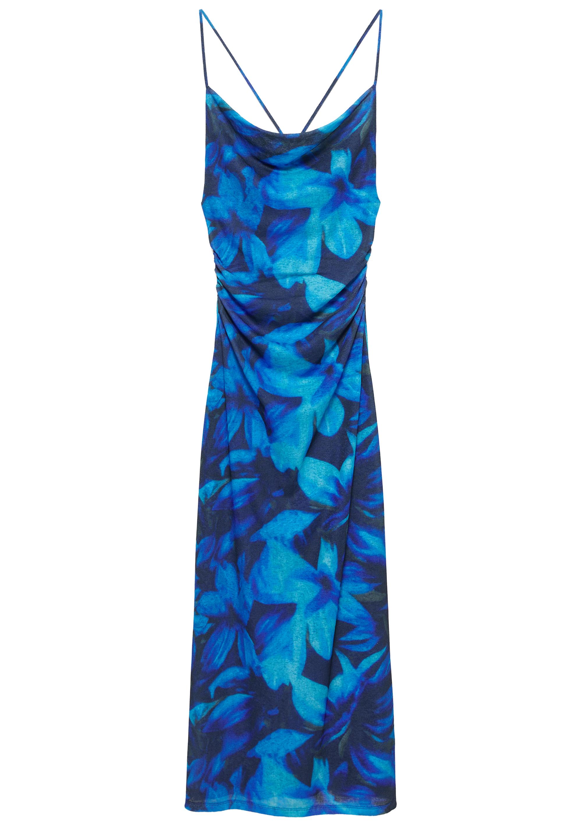 Floral strappy midi dress — Deep blue