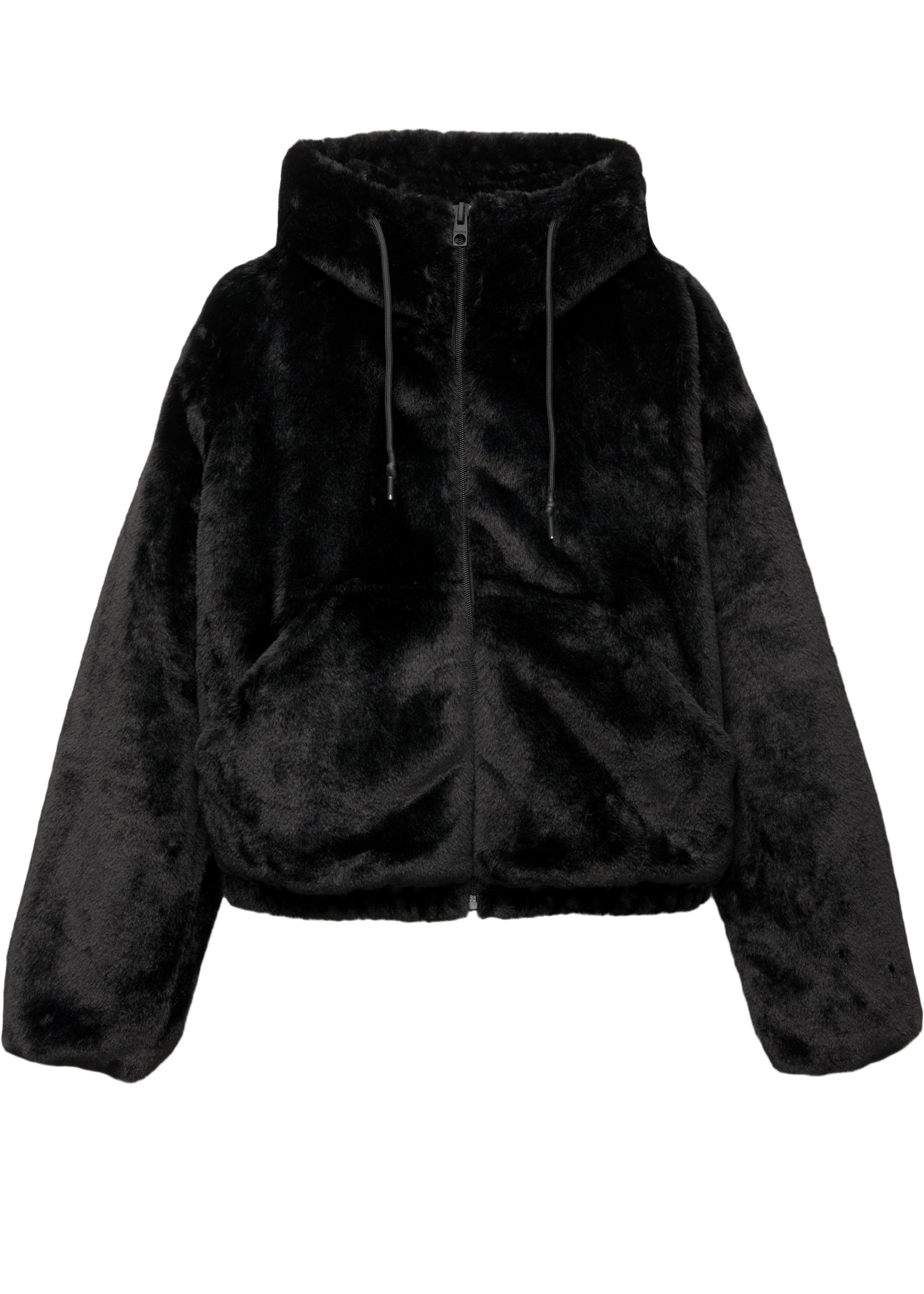Faux fur hooded jacket — Black
