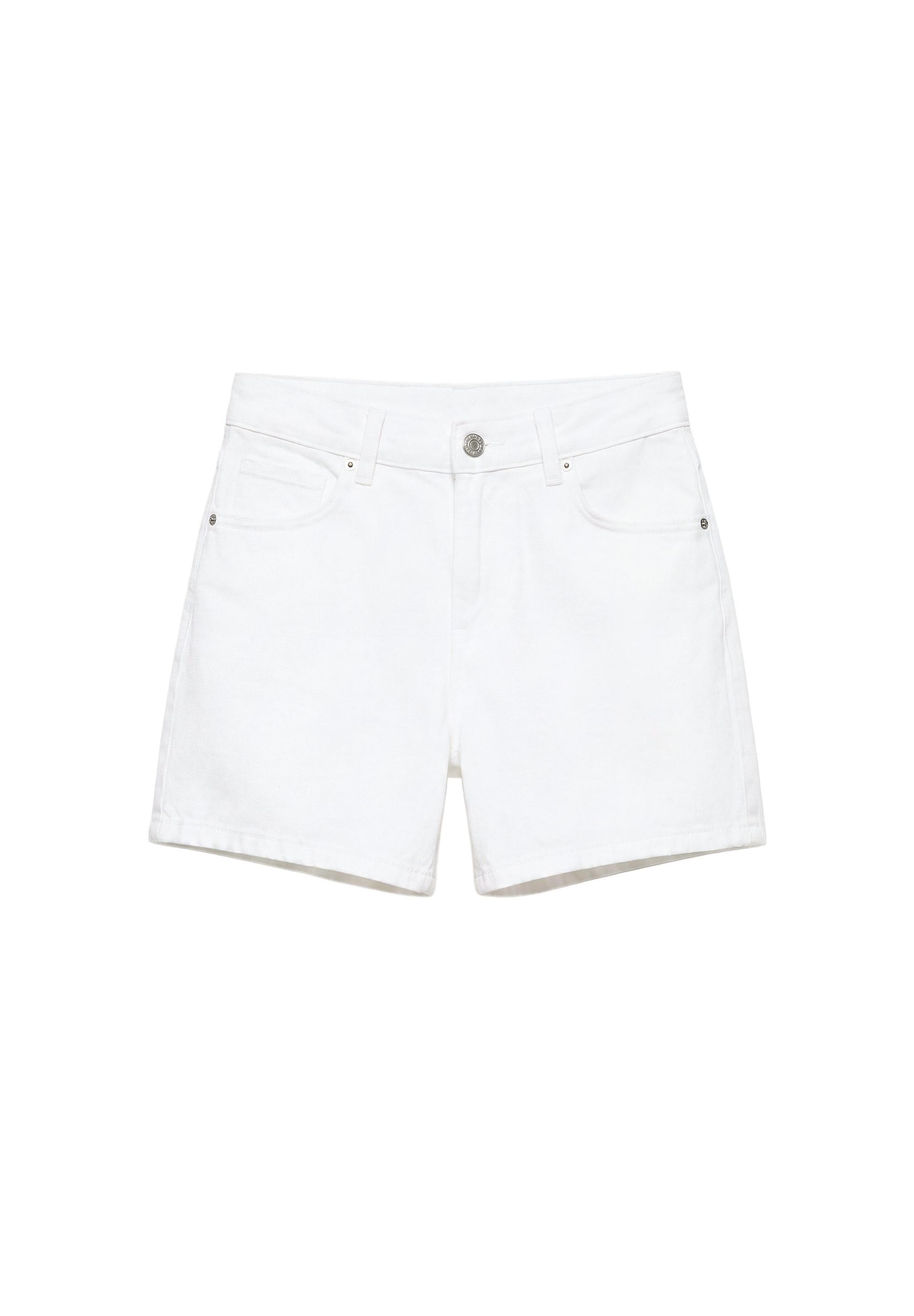 Mid-waist denim Bermuda shorts — White