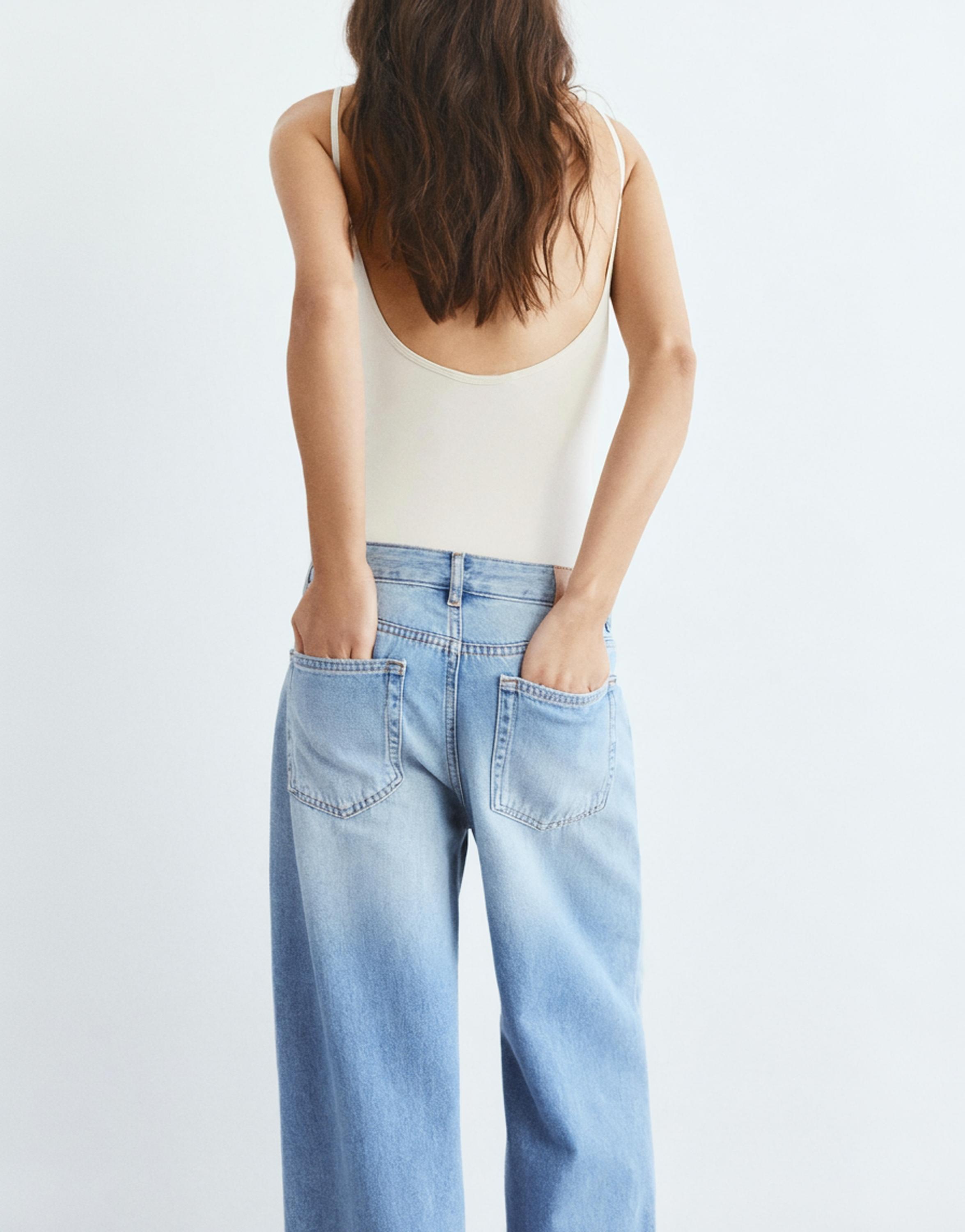 Polyamide bodysuit with thin straps — Cream