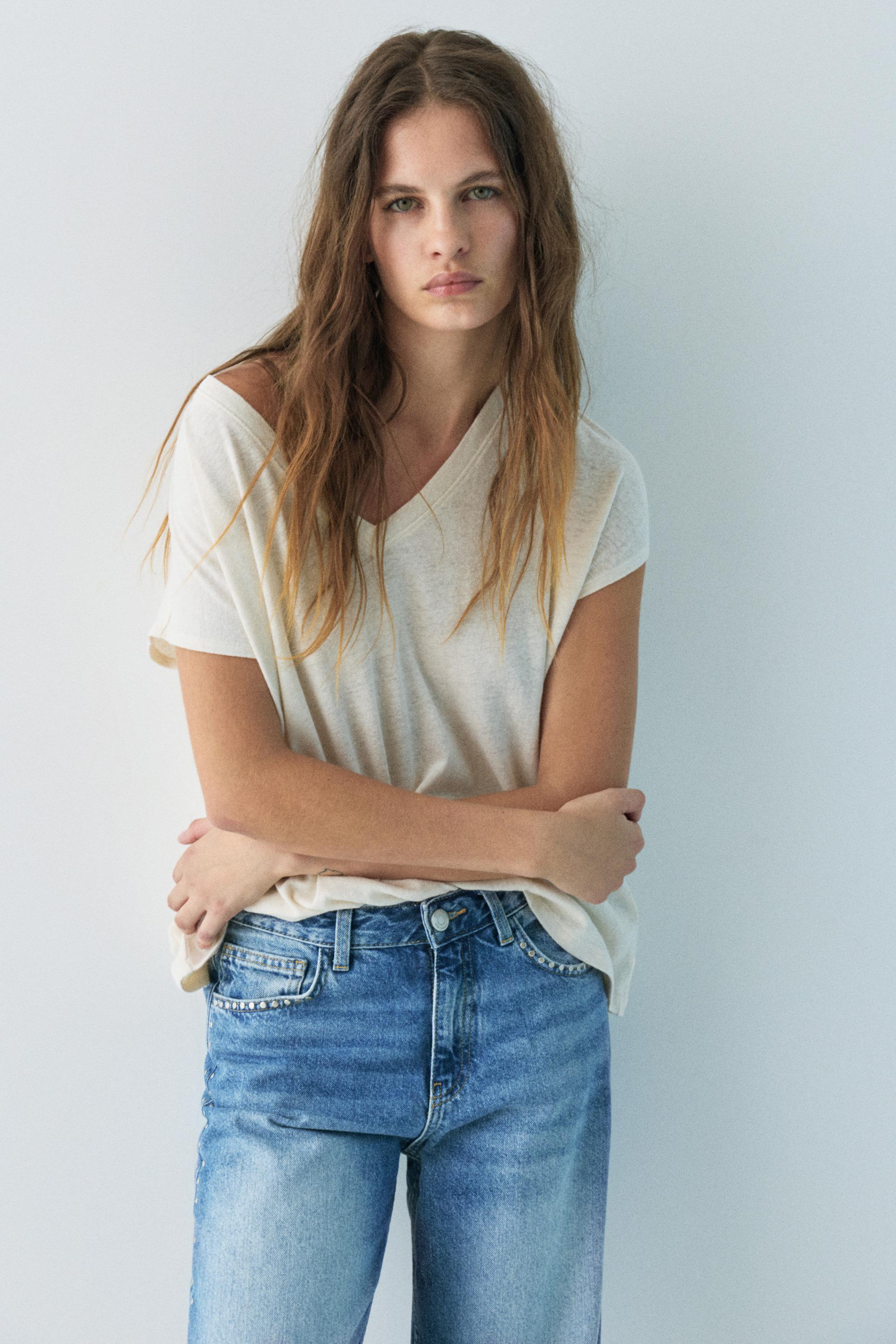 Wide-leg stud jeans — Medium blue