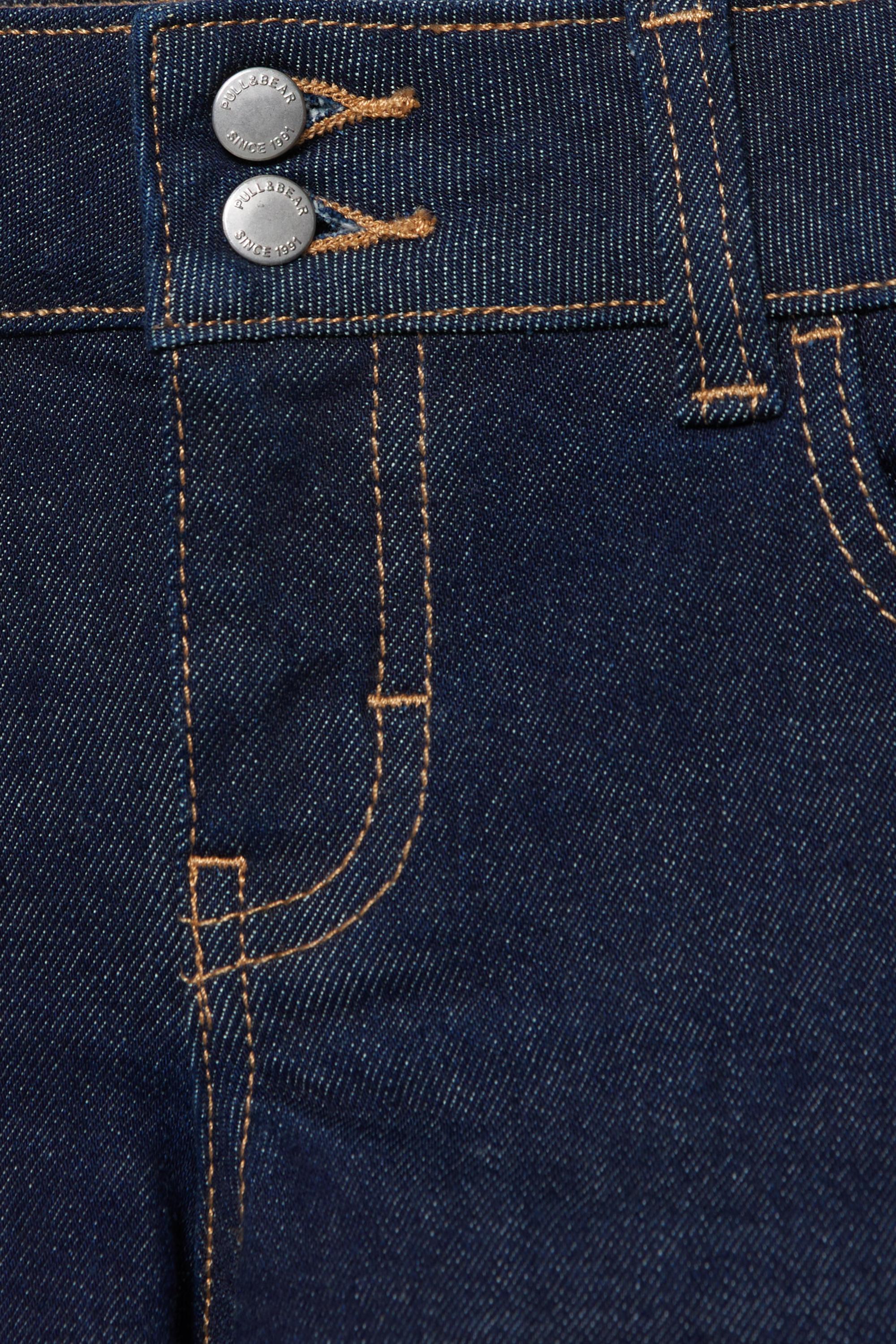 Double-button mini denim shorts — Navy