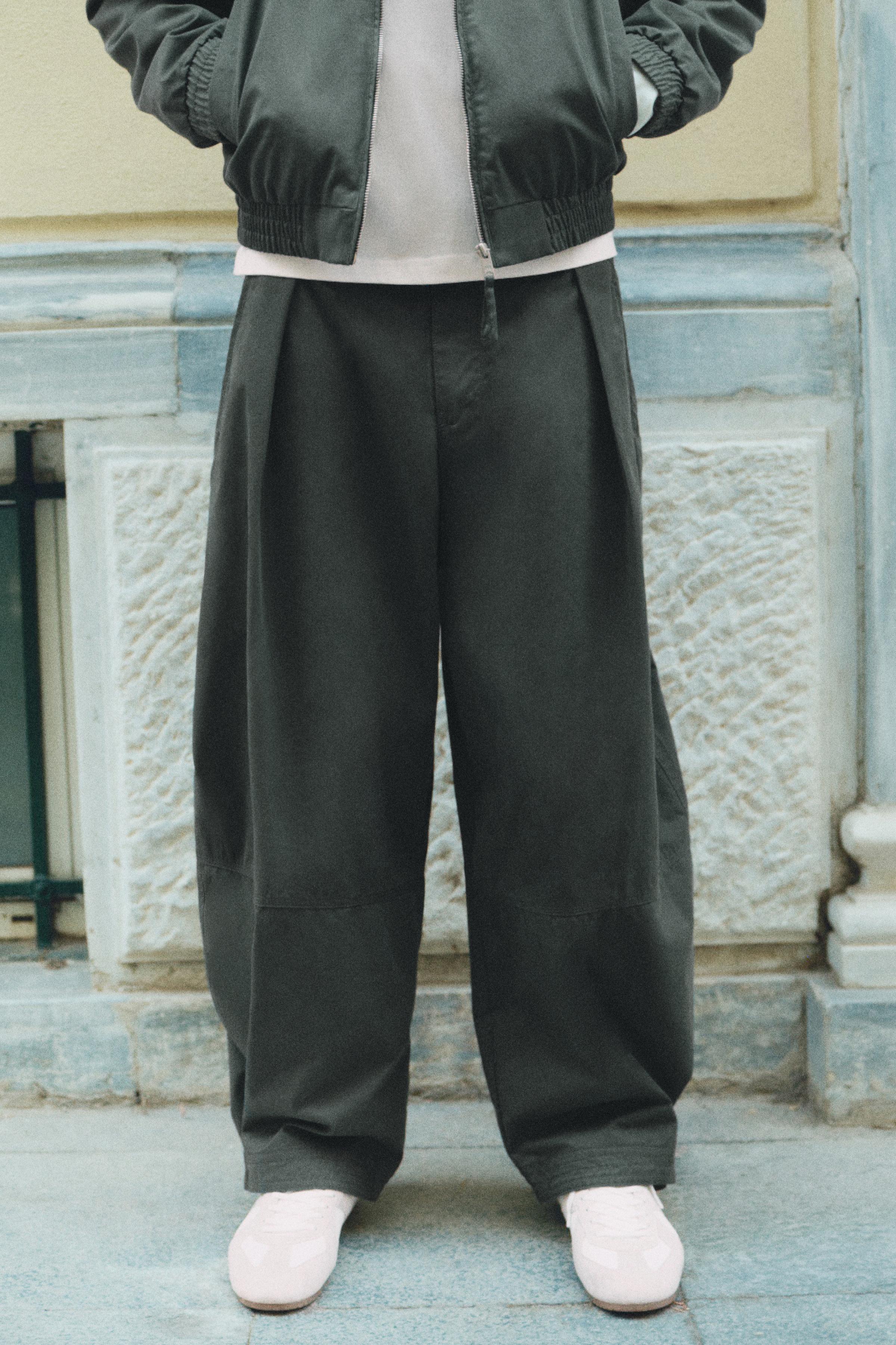 Darted barrel-leg trousers — Bluish green