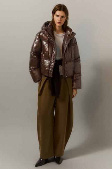 Puffer jacket with hood — Brown 4
