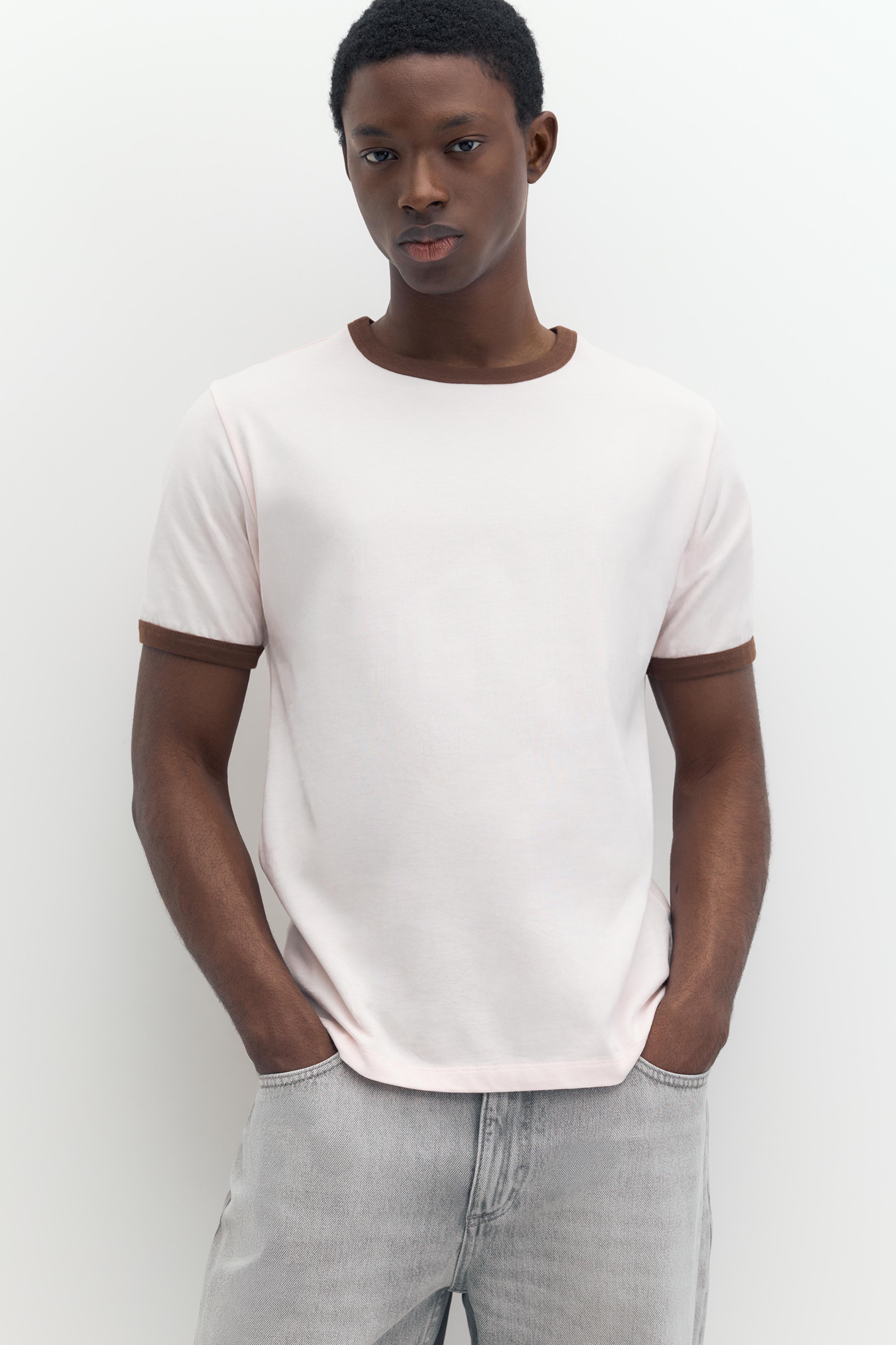 Contrast trim T-shirt — Pink