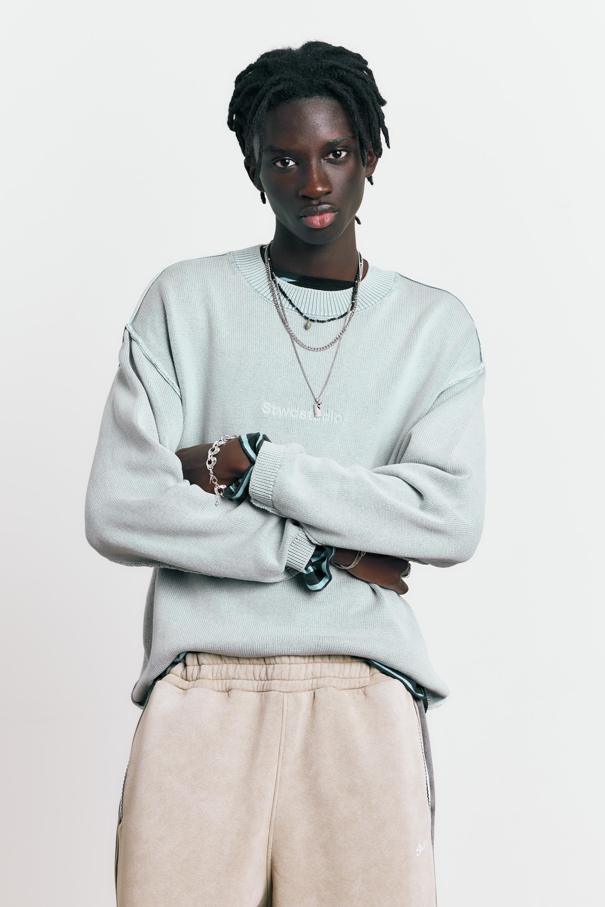 STWD Studio embroidered jumper — Faded blue