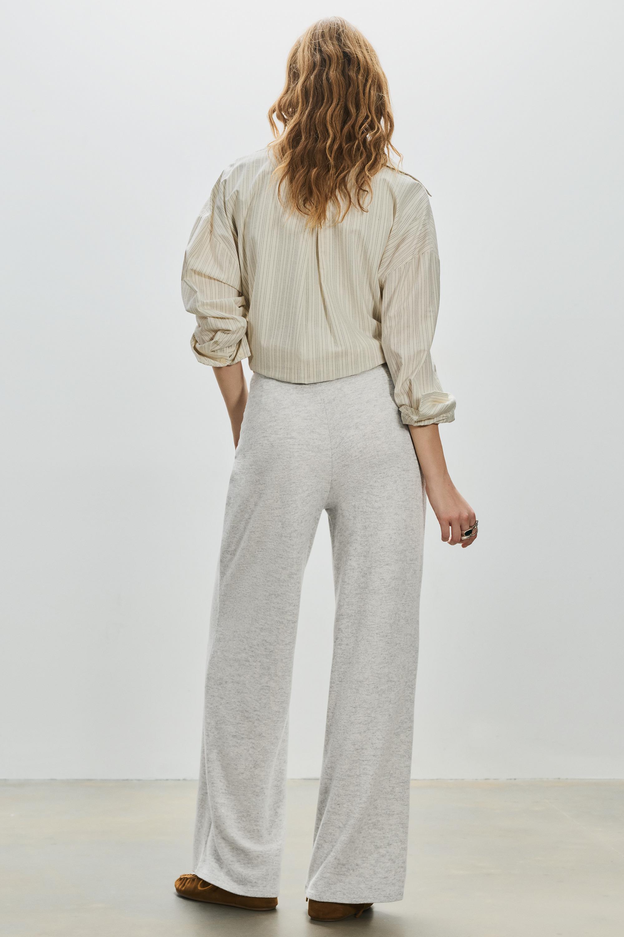 Wide-leg soft touch trousers — Pale marl