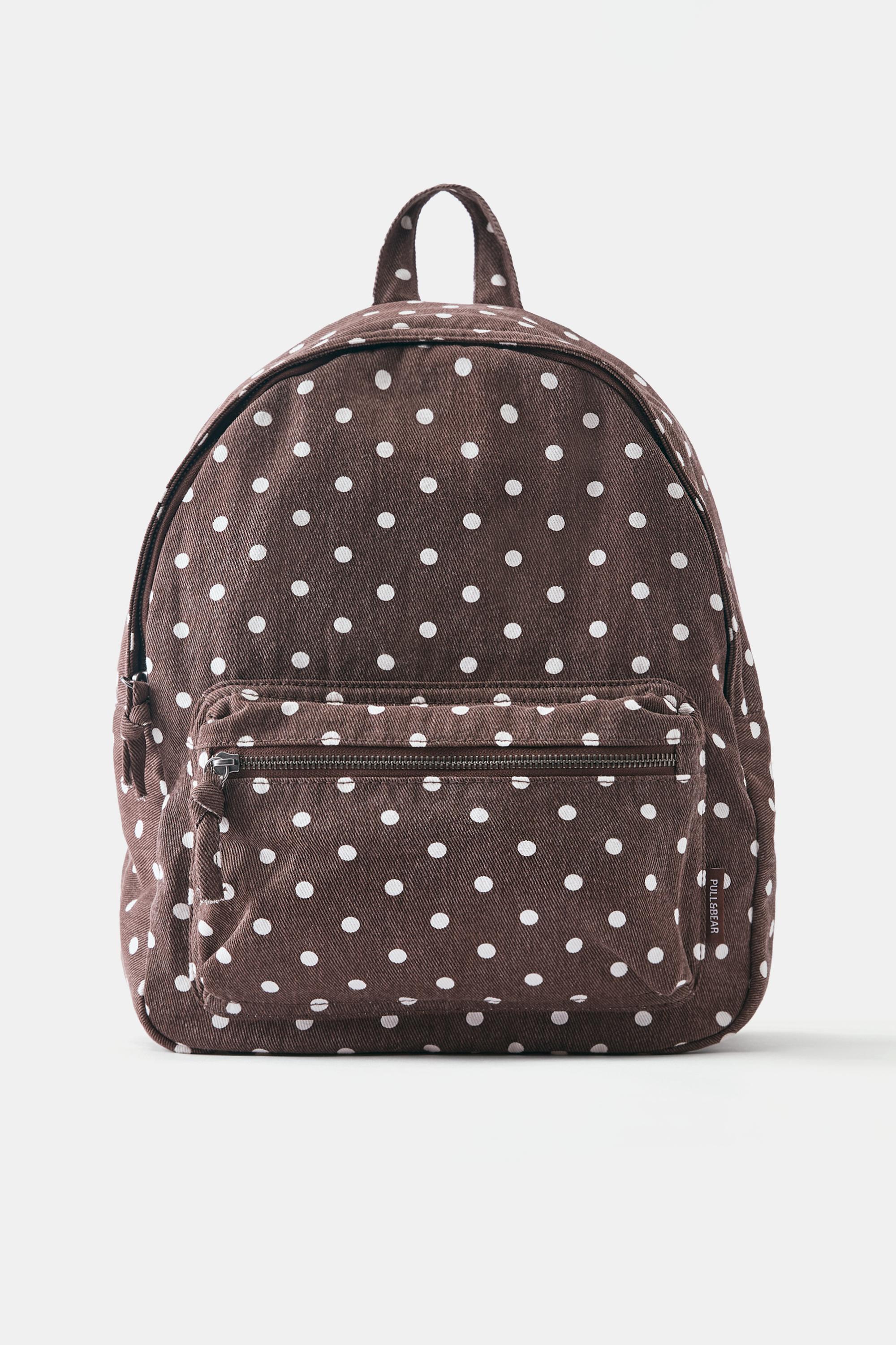 Canvas polka dot backpack — Brown