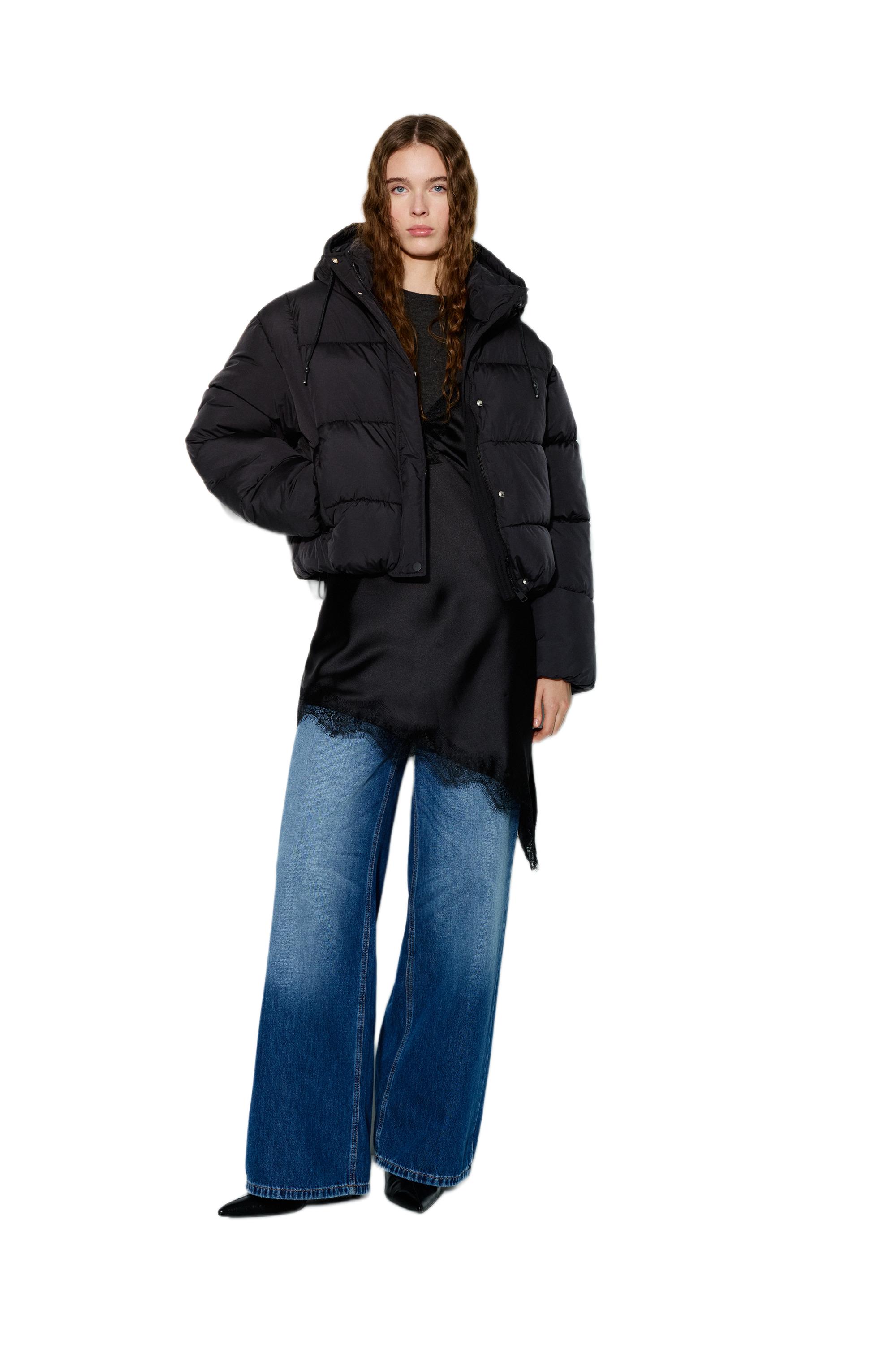 Hooded Padded Jacket — Black