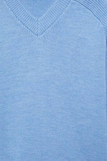 Brioche stitch V-neck jumper — Bluish grey 7