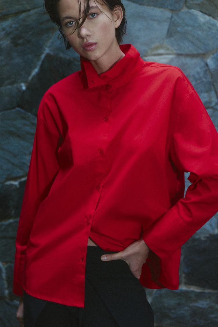 Red high neck shirt — Red