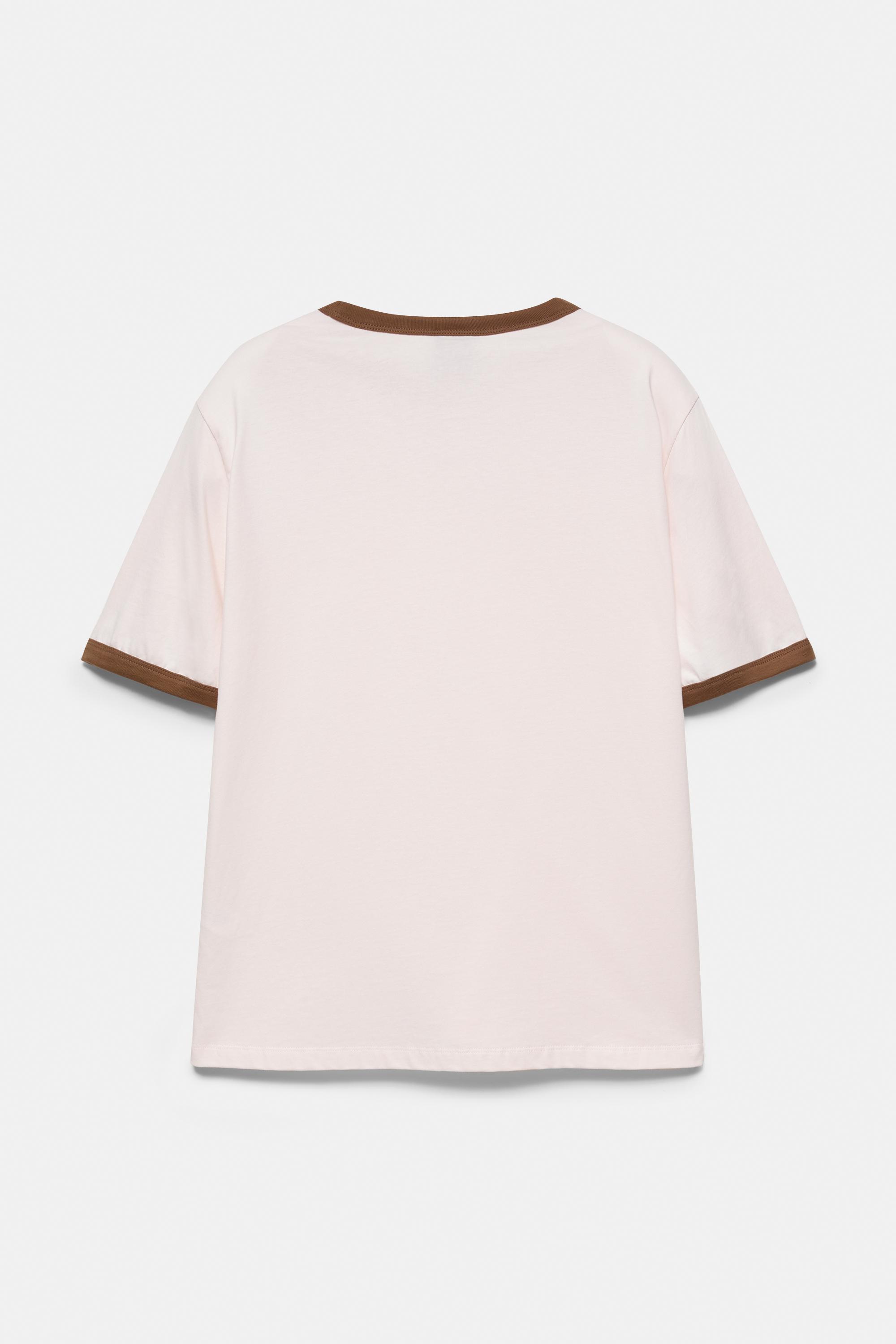Contrast trim T-shirt — Pink