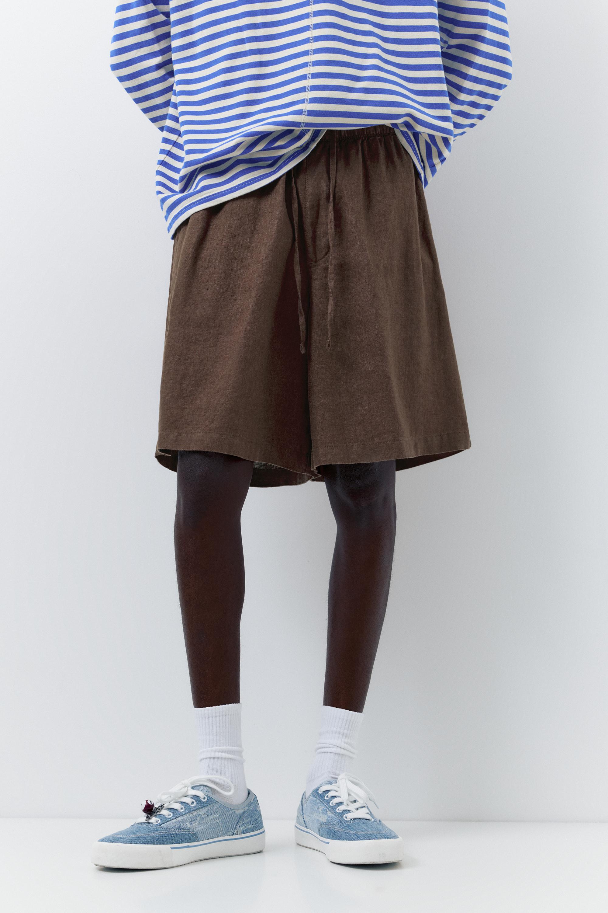 %100 keten jogger bermuda - Görsel 9