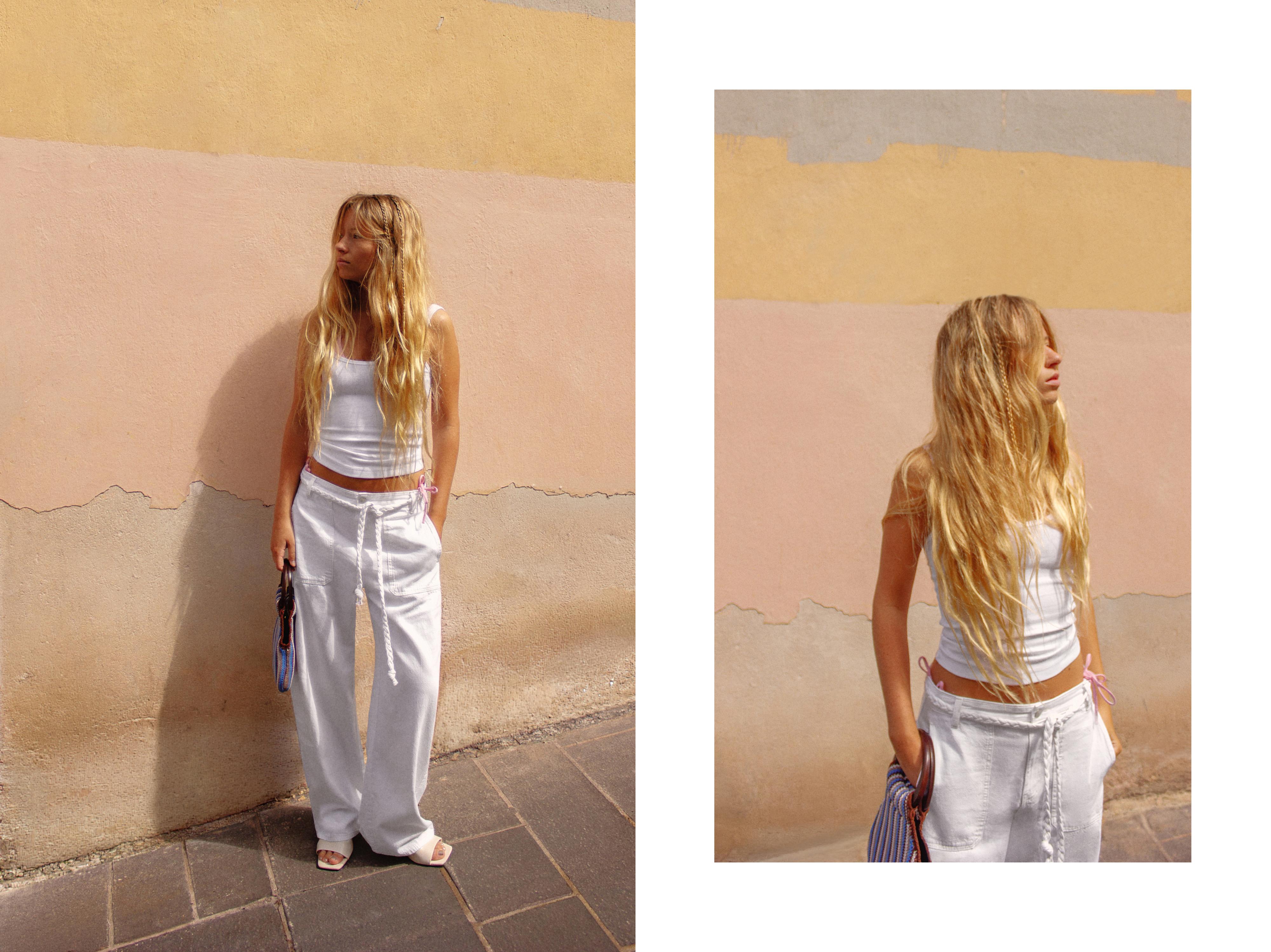 Balloon jeans with drawstring — White