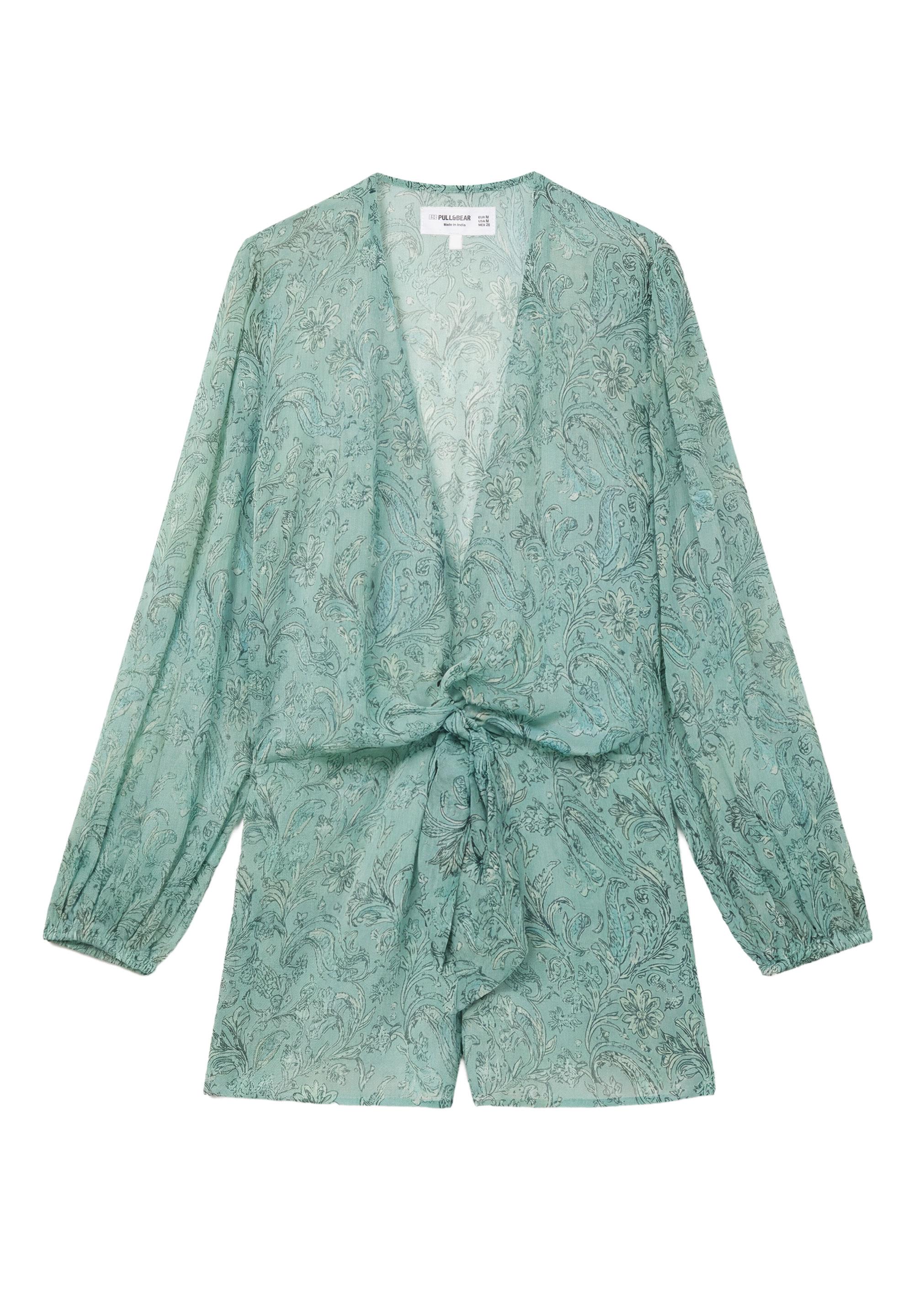 Printed gathered romper — Turquoise