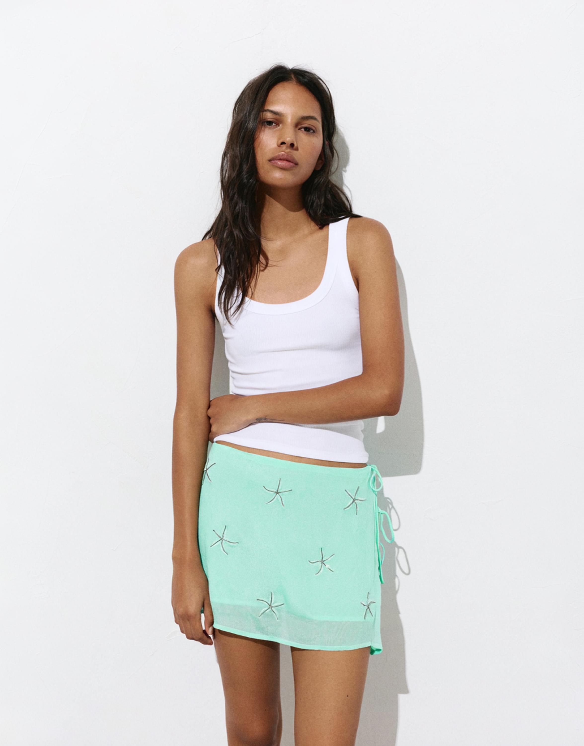 Beaded sarong mini skirt — Turquoise