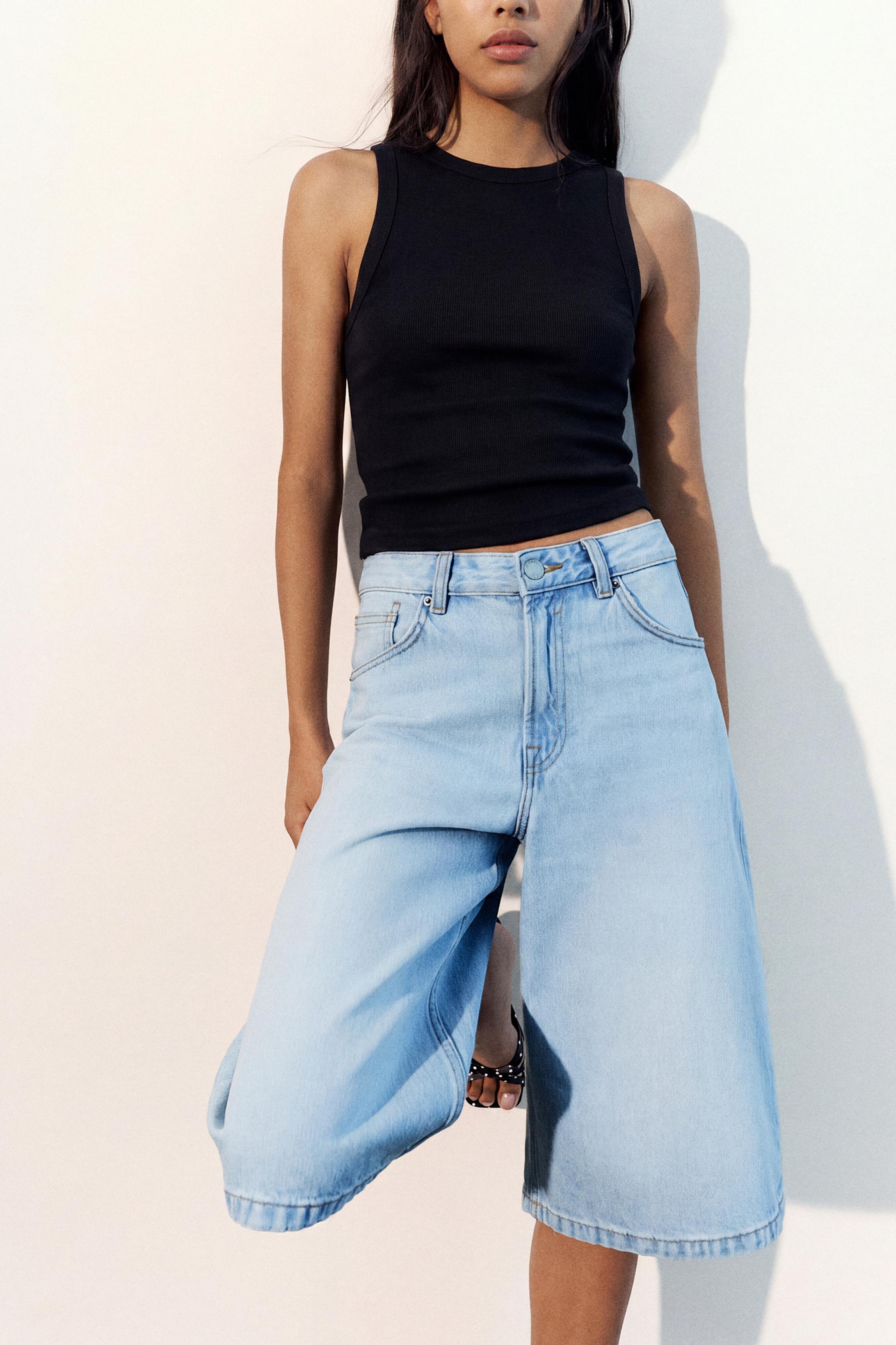 Low-rise denim jorts — Pale blue