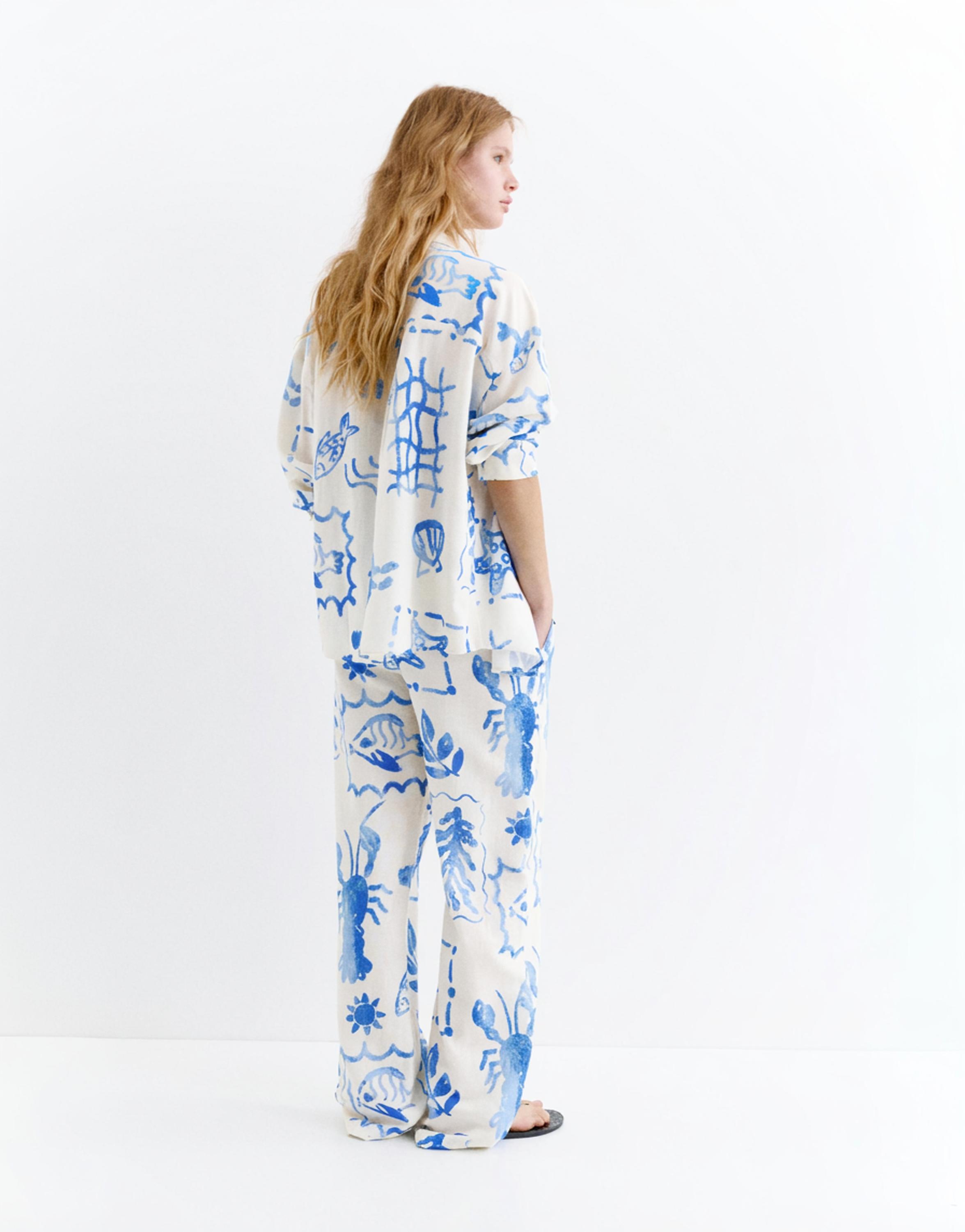Marine printed flowing trousers — Sand