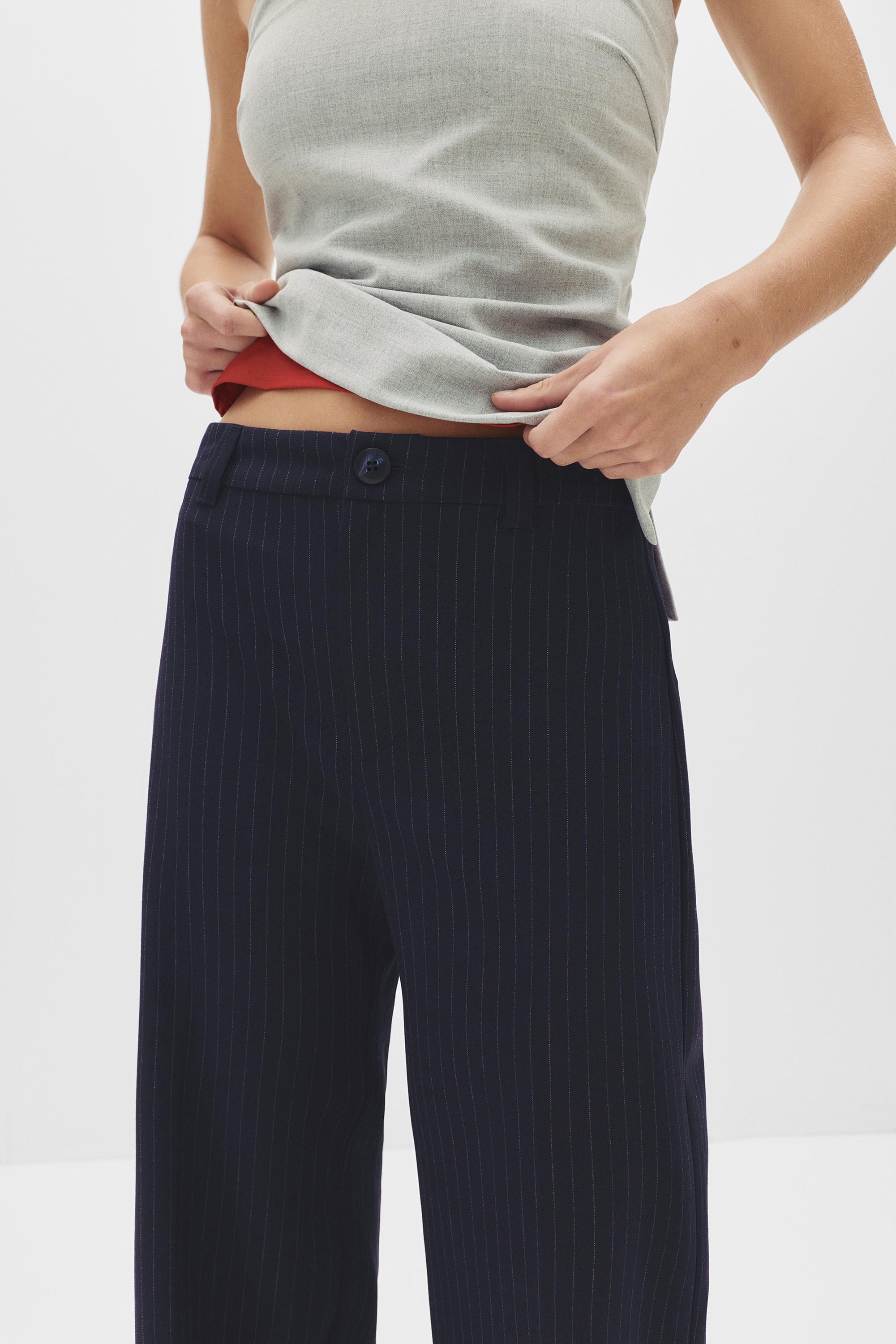 Smart high-waist straight-leg trousers — Striped