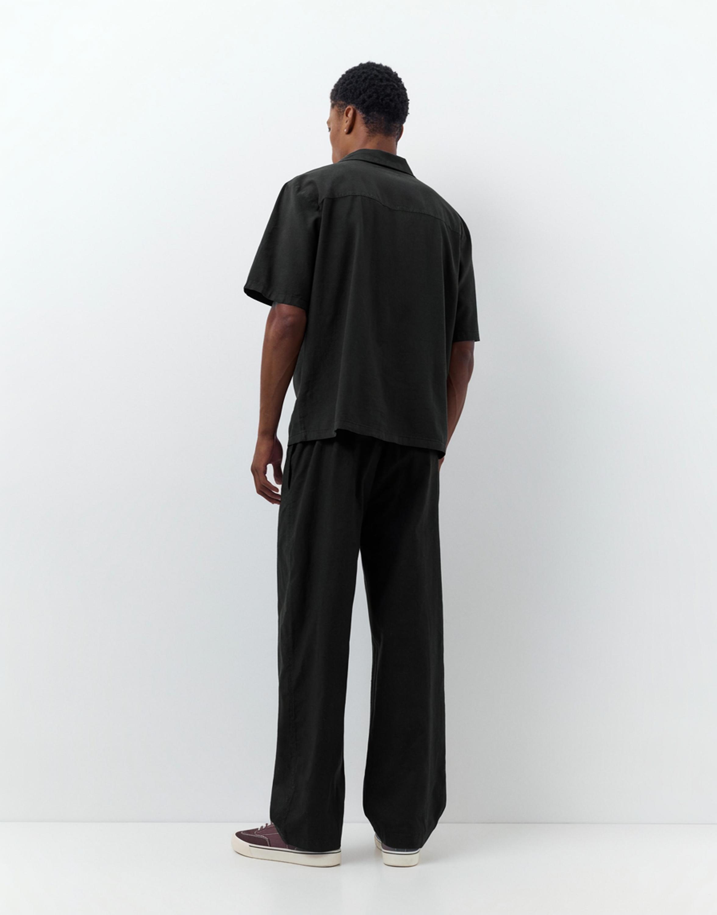 Short sleeve linen blend shirt — Black