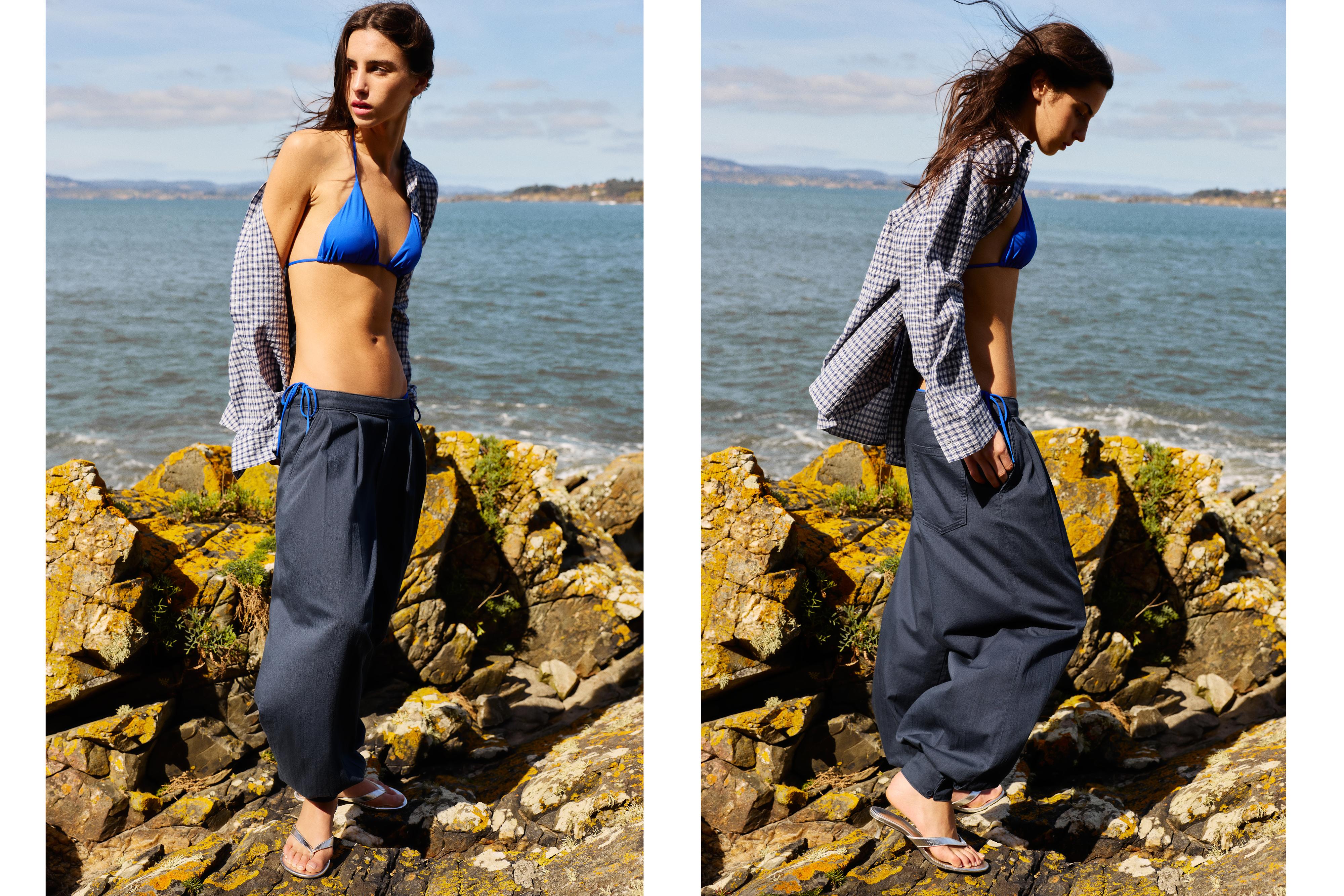 Rustic sarouel trousers — Grey blue