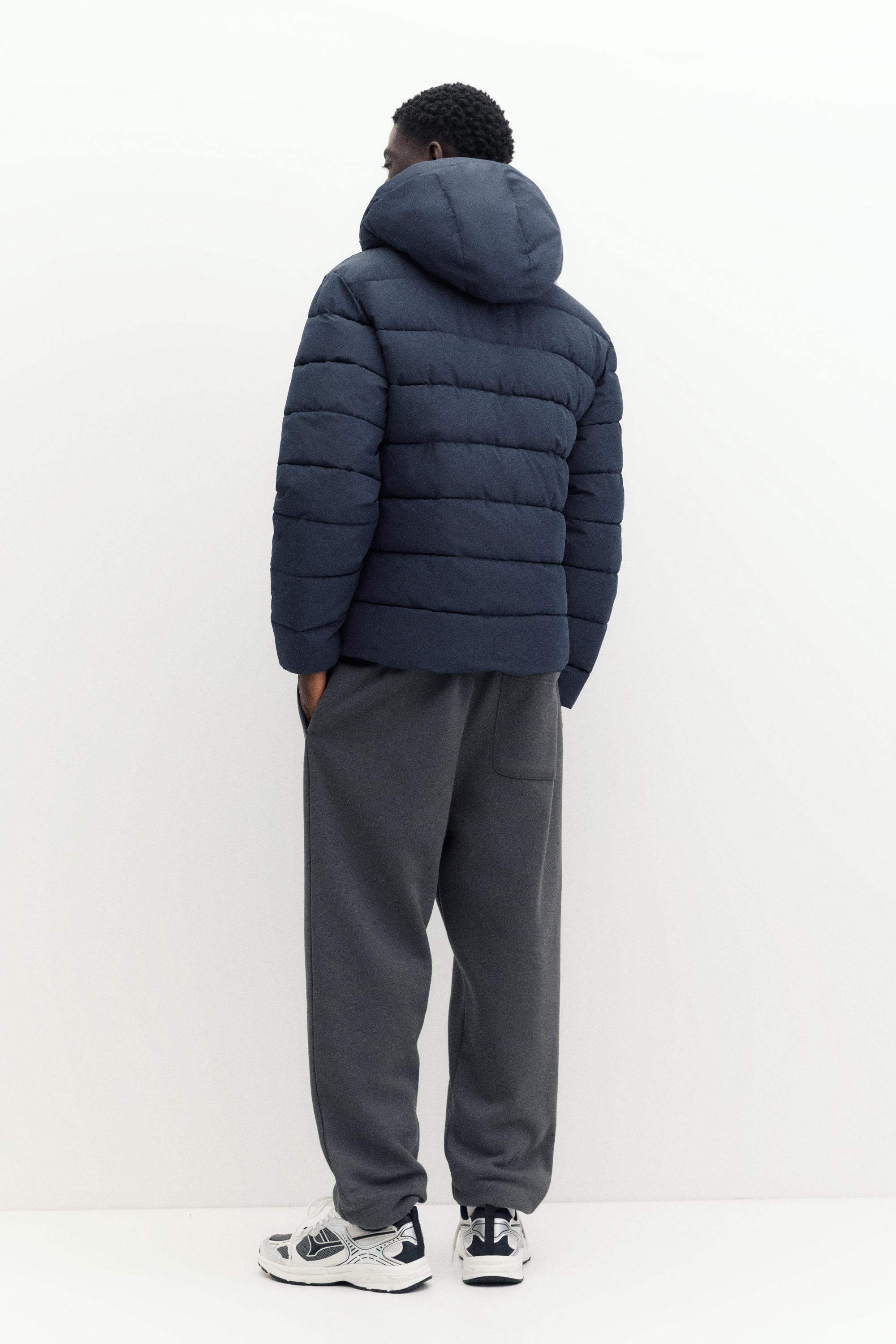 Puffer jacket with hood — Dark blue
