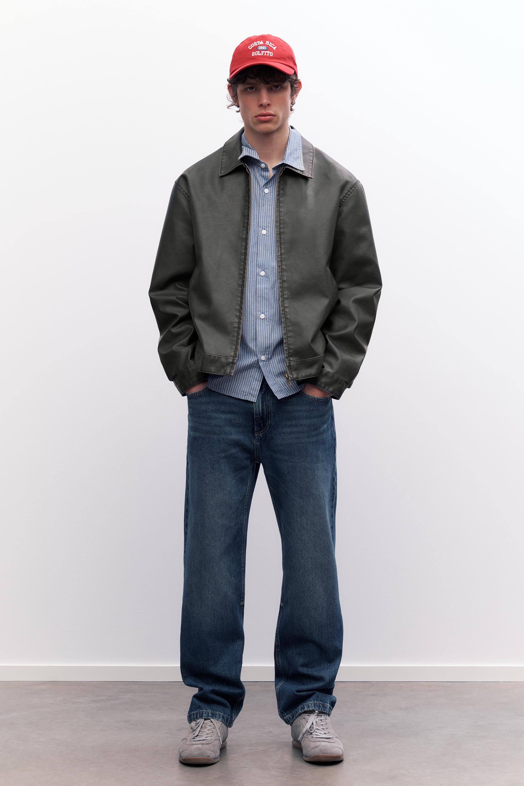 Washed faux leather jacket — Dark grey