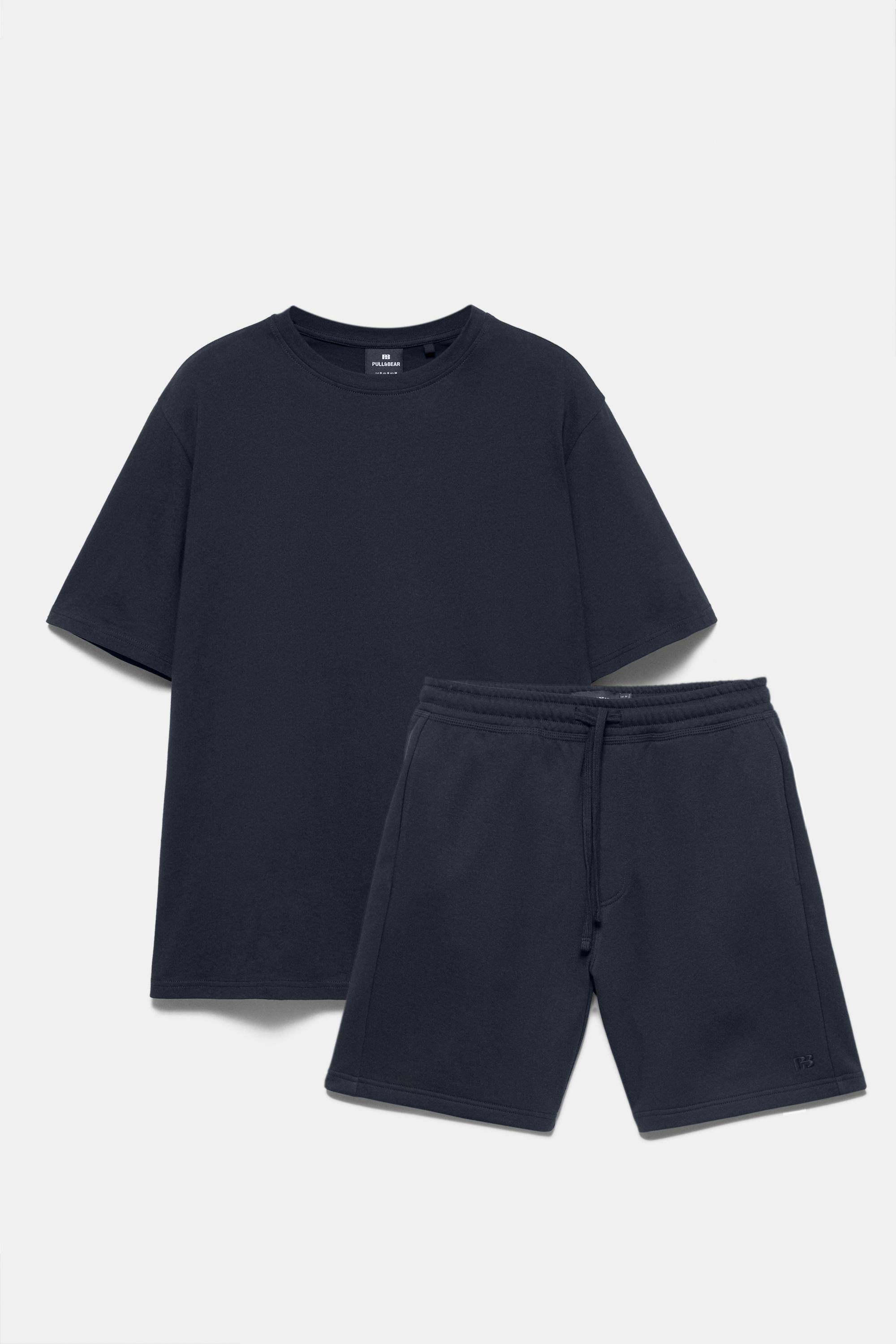 Pack of Bermuda jogger shorts and T-shirt — Dark navy