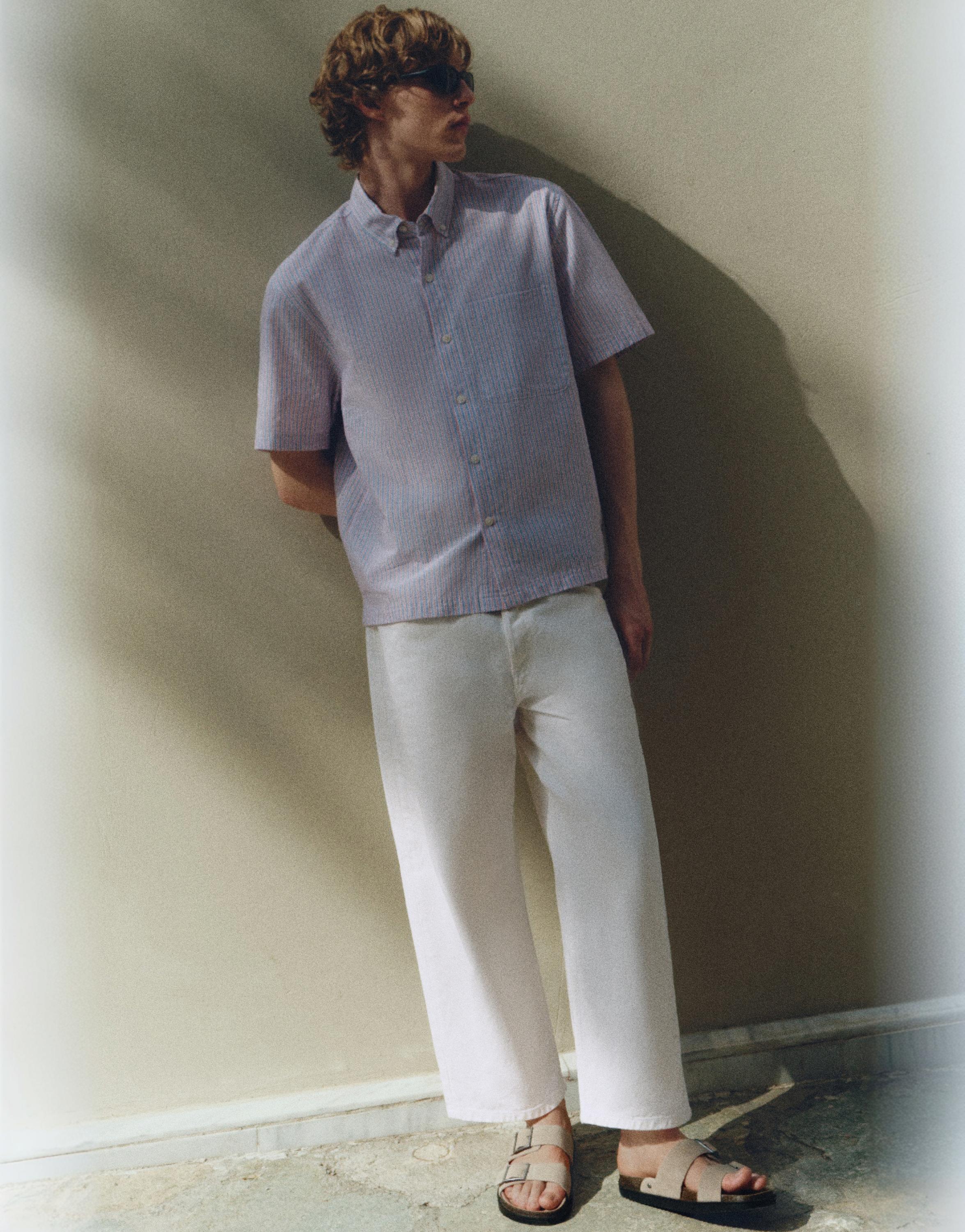 Striped short sleeve shirt — Pale ecru