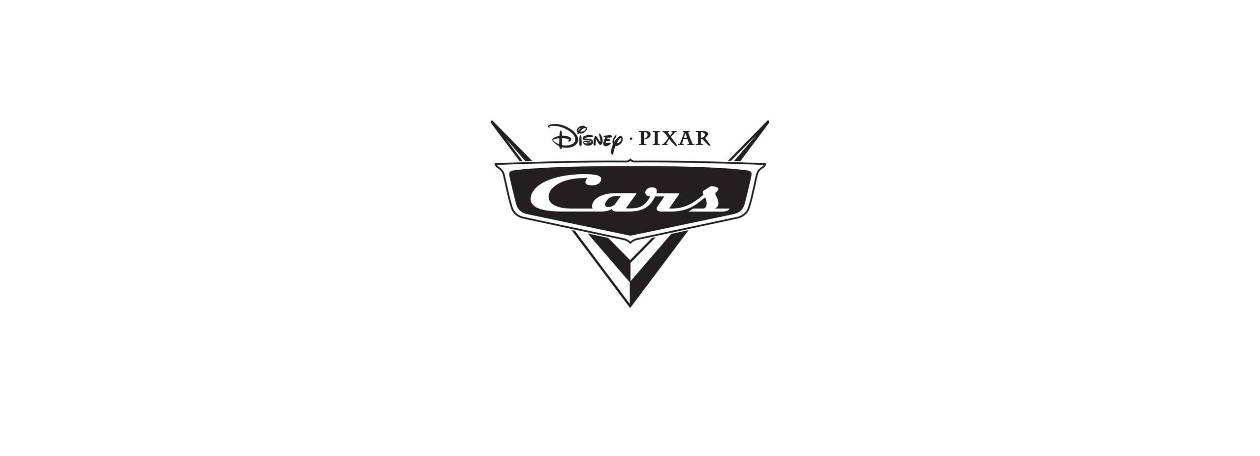 'Disney · PIXAR Cars' logosunu ve metnini içeren siyah beyaz baskının yakın plan görüntüsü.