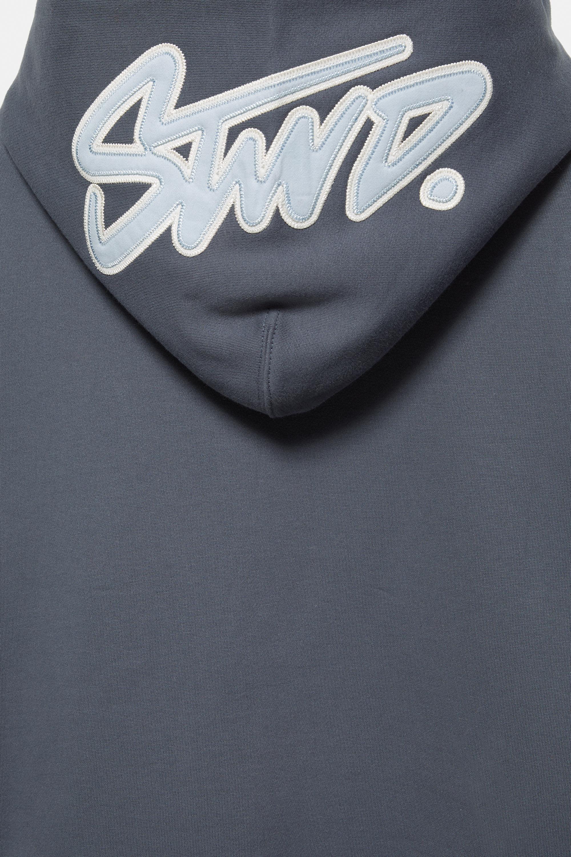 STWD boxy-fit logo hoodie — Grey blue