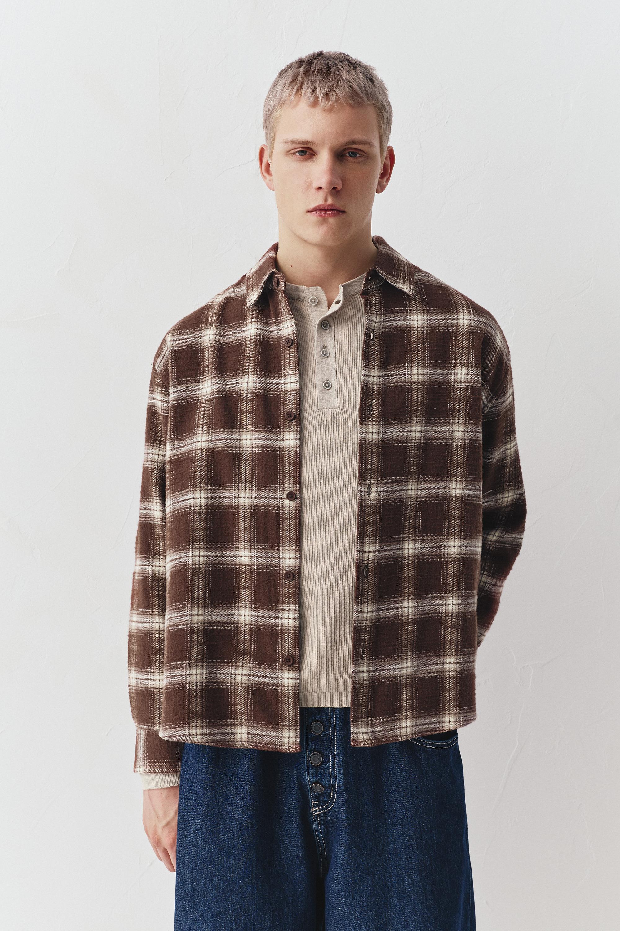 Long sleeve check shirt — Brown