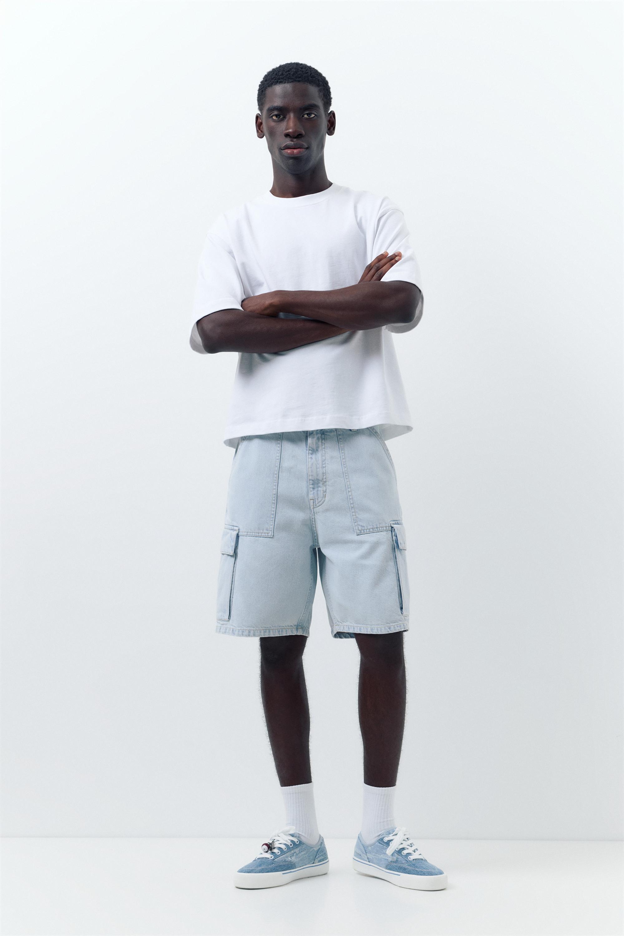 Baggy cargo Bermuda shorts — Pale indigo