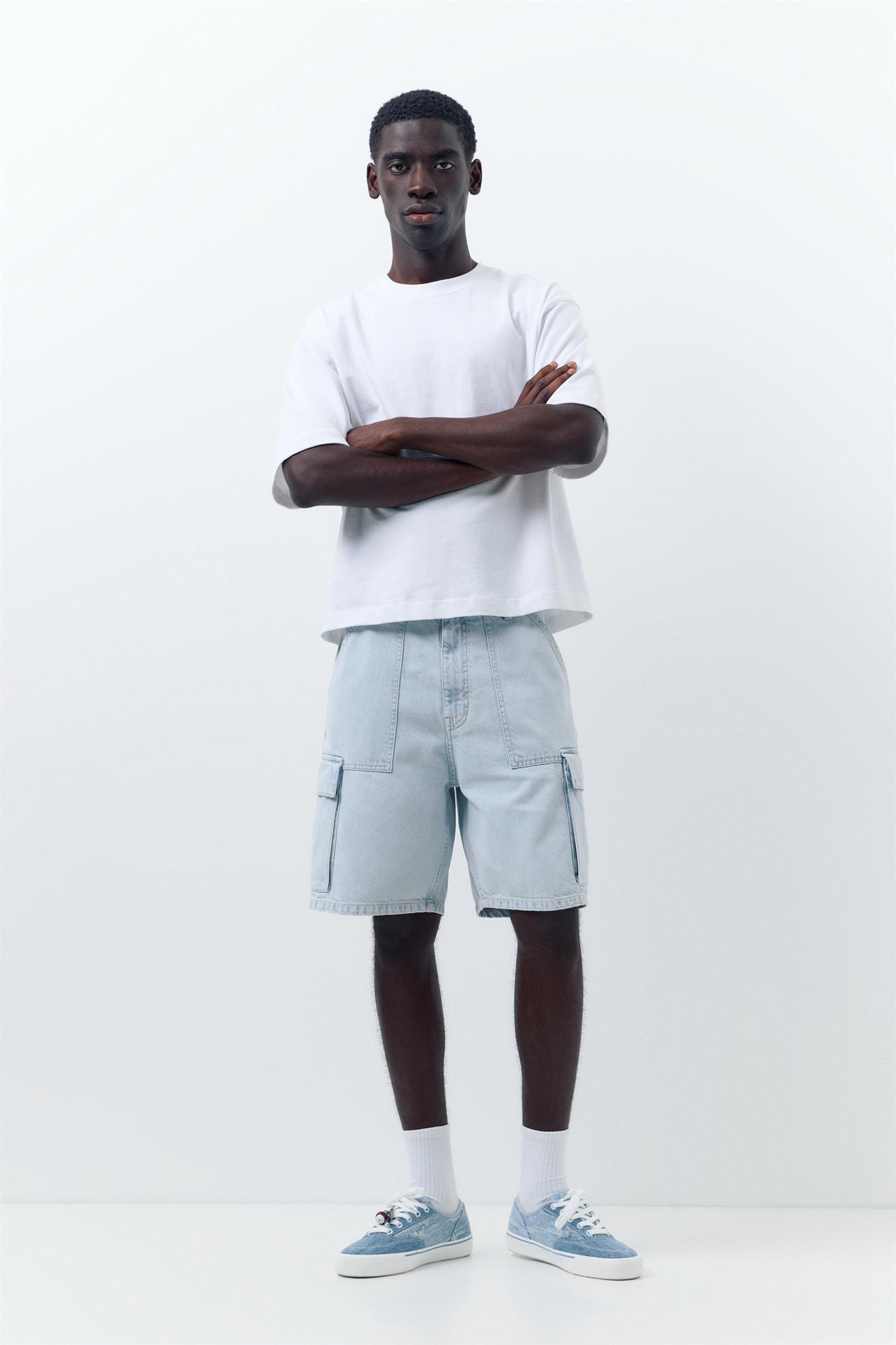 Baggy cargo Bermuda shorts — Pale indigo