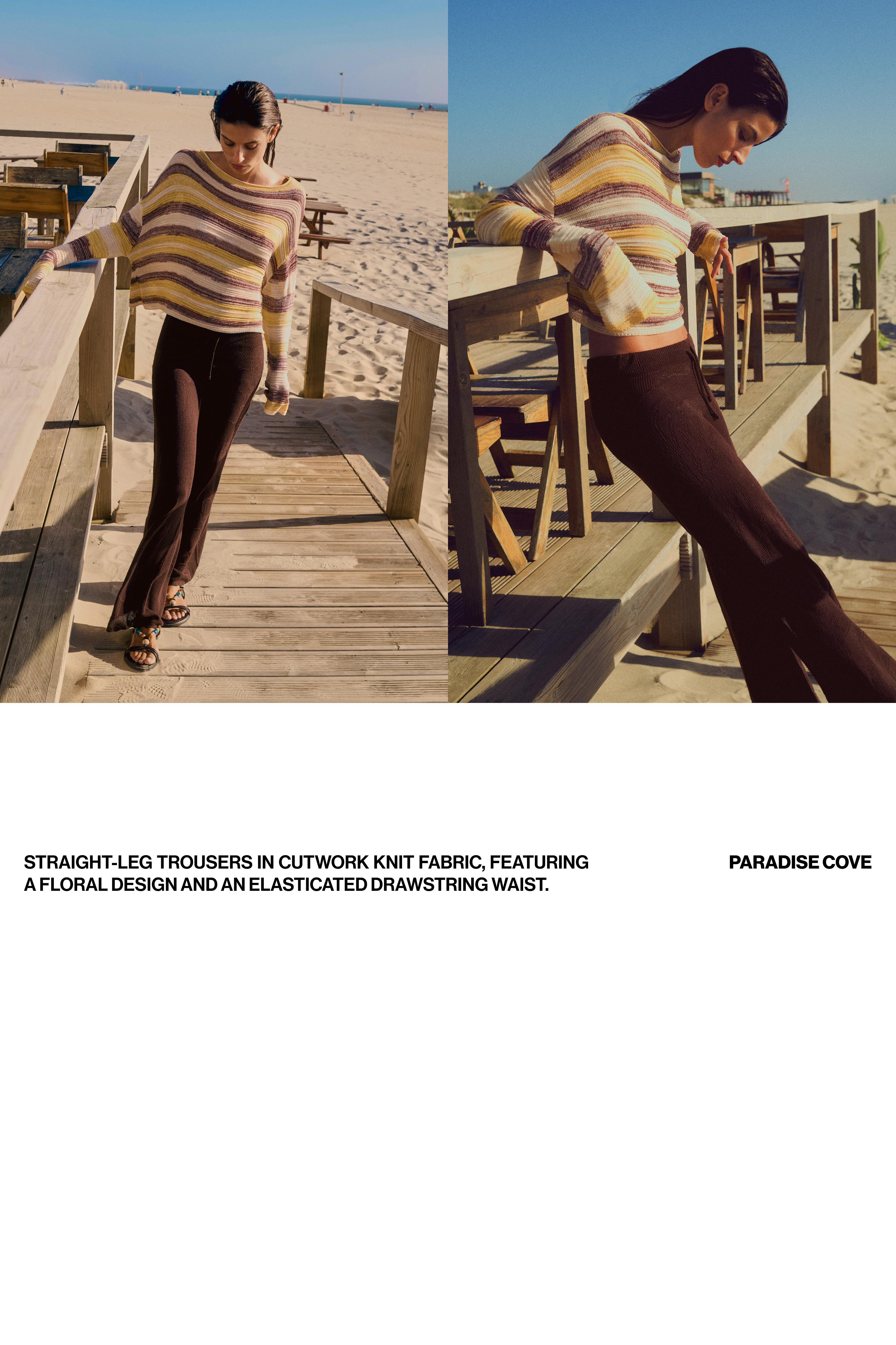 Brown floral crochet trousers — Brown