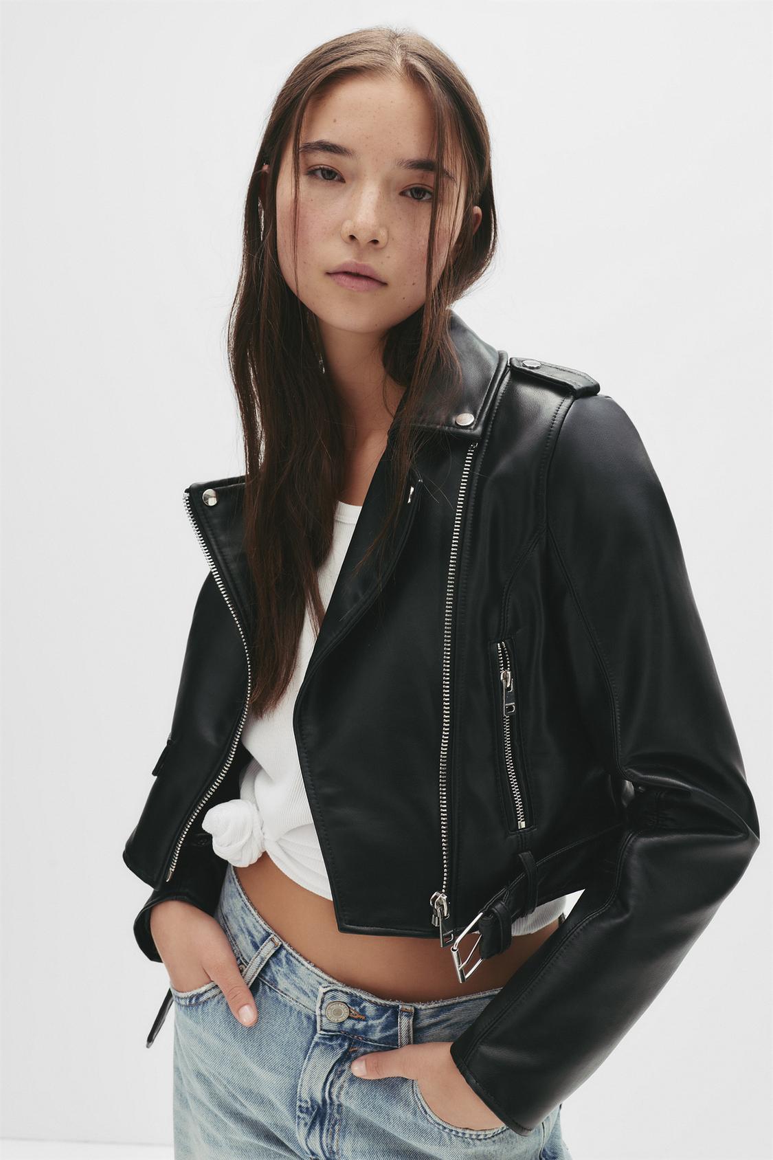 Chamarra Biker Cazadora Negra Mujer Pull And Bear Chamarra Biker