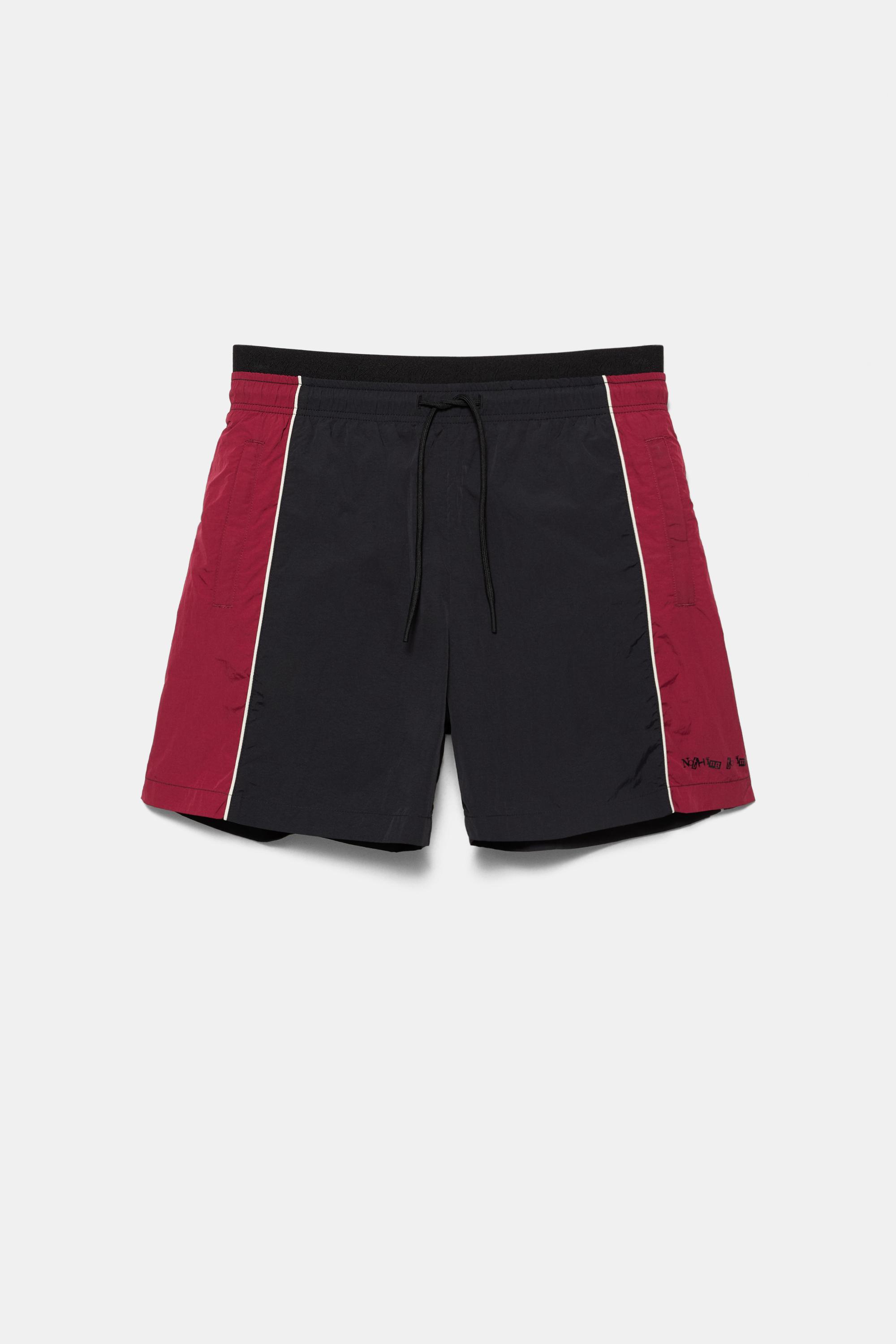 Panelled swimming trunks — Burgundy