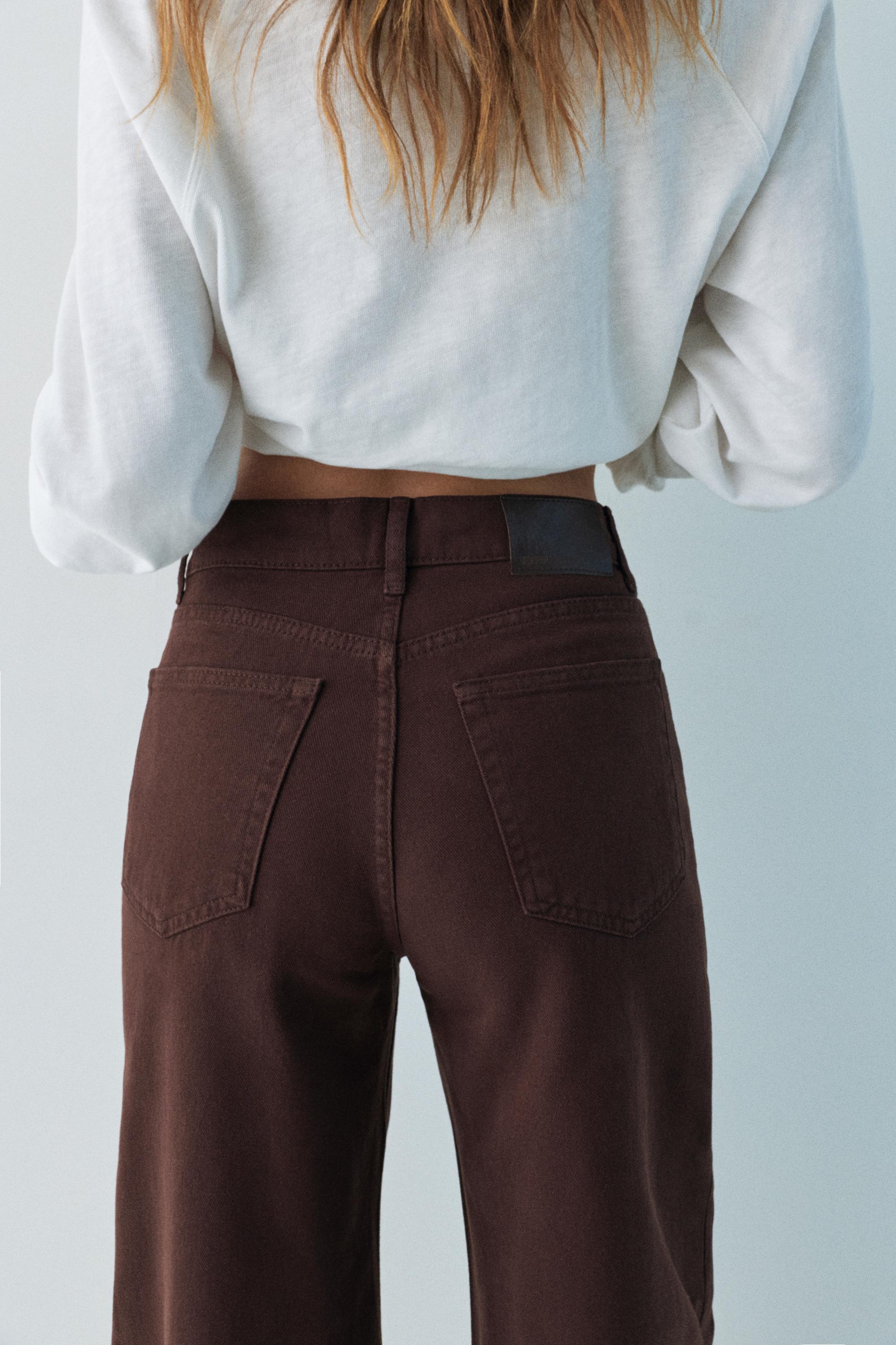 Wide leg jeans with crossover waistband — Brown