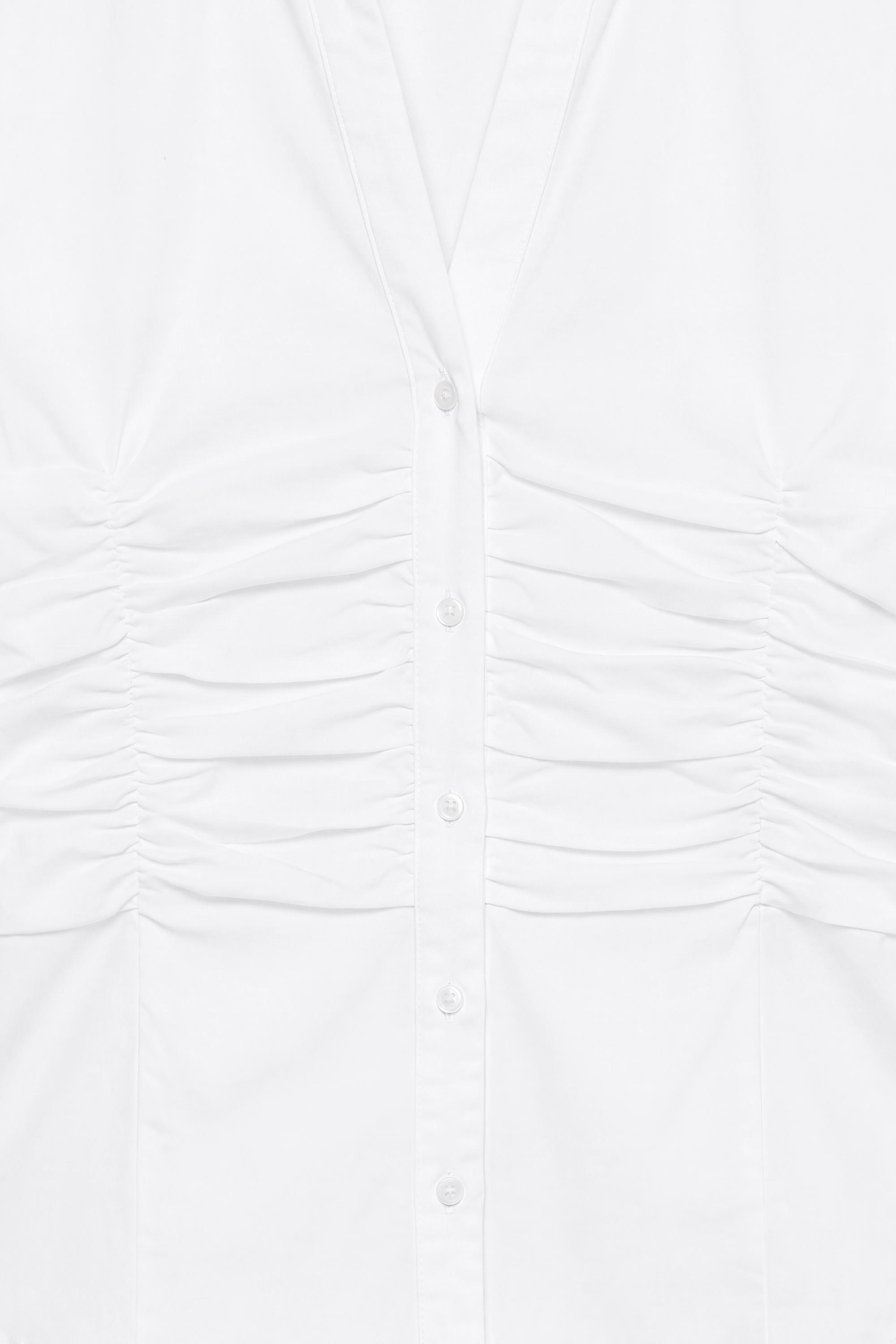 Fitted gathered poplin shirt — White