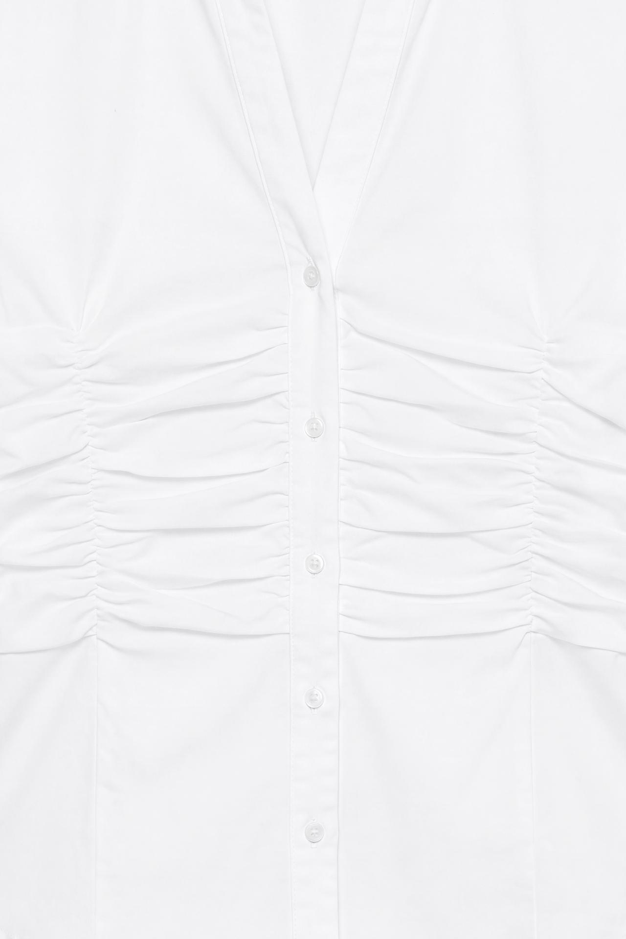 Fitted gathered poplin shirt — White