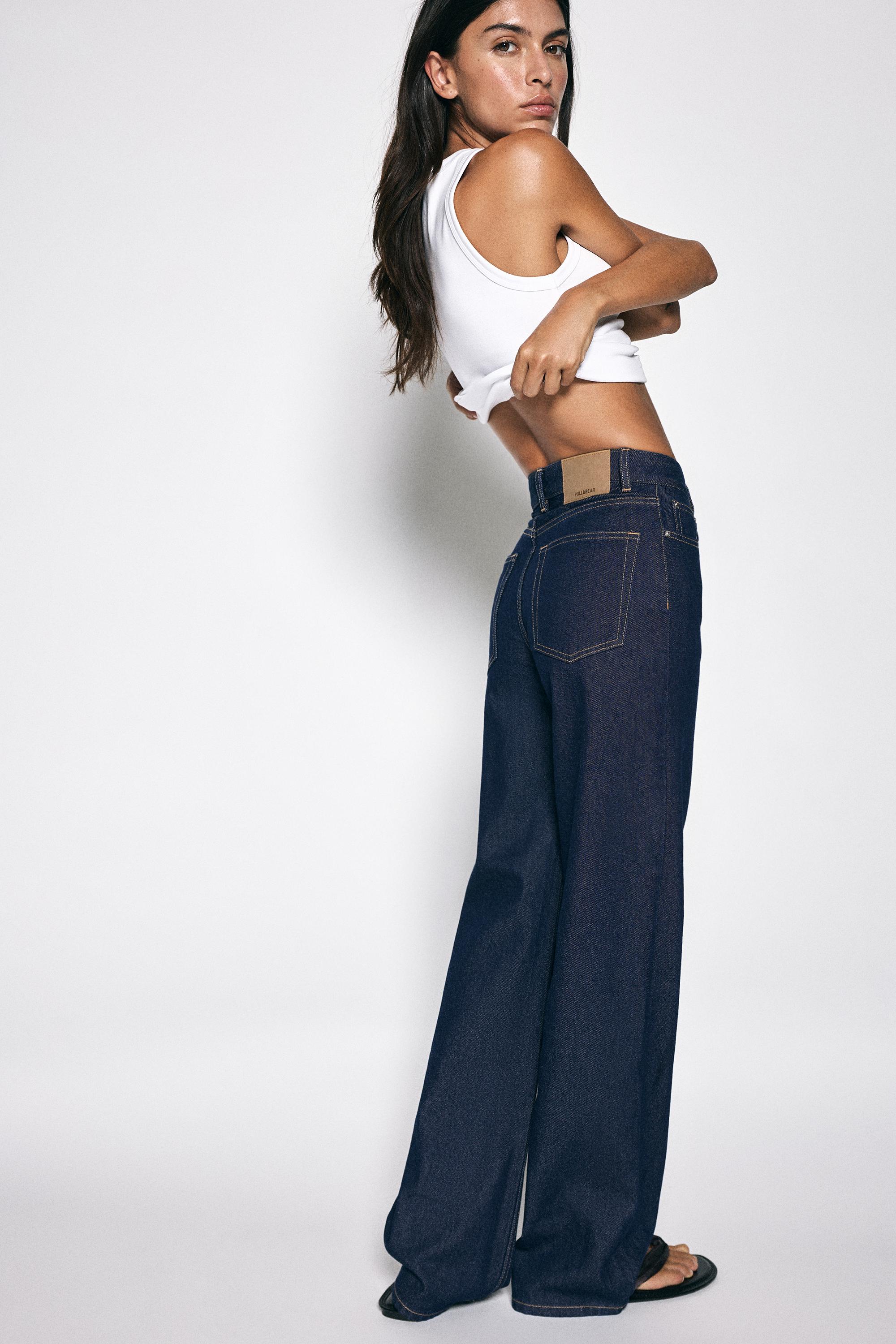 High-waist wide straight-leg jeans — Navy