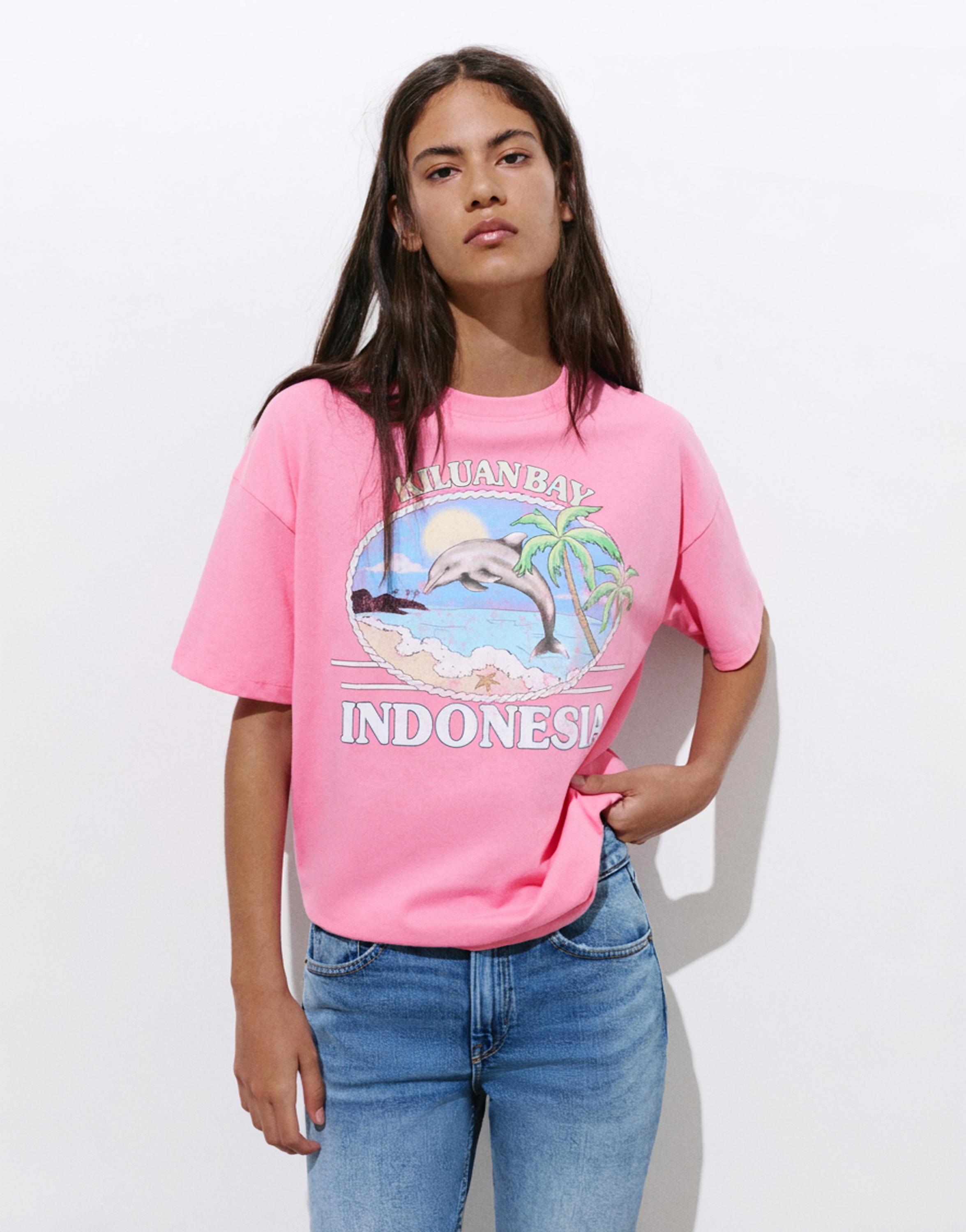 Indonesia dolphin graphic T-shirt — Pink